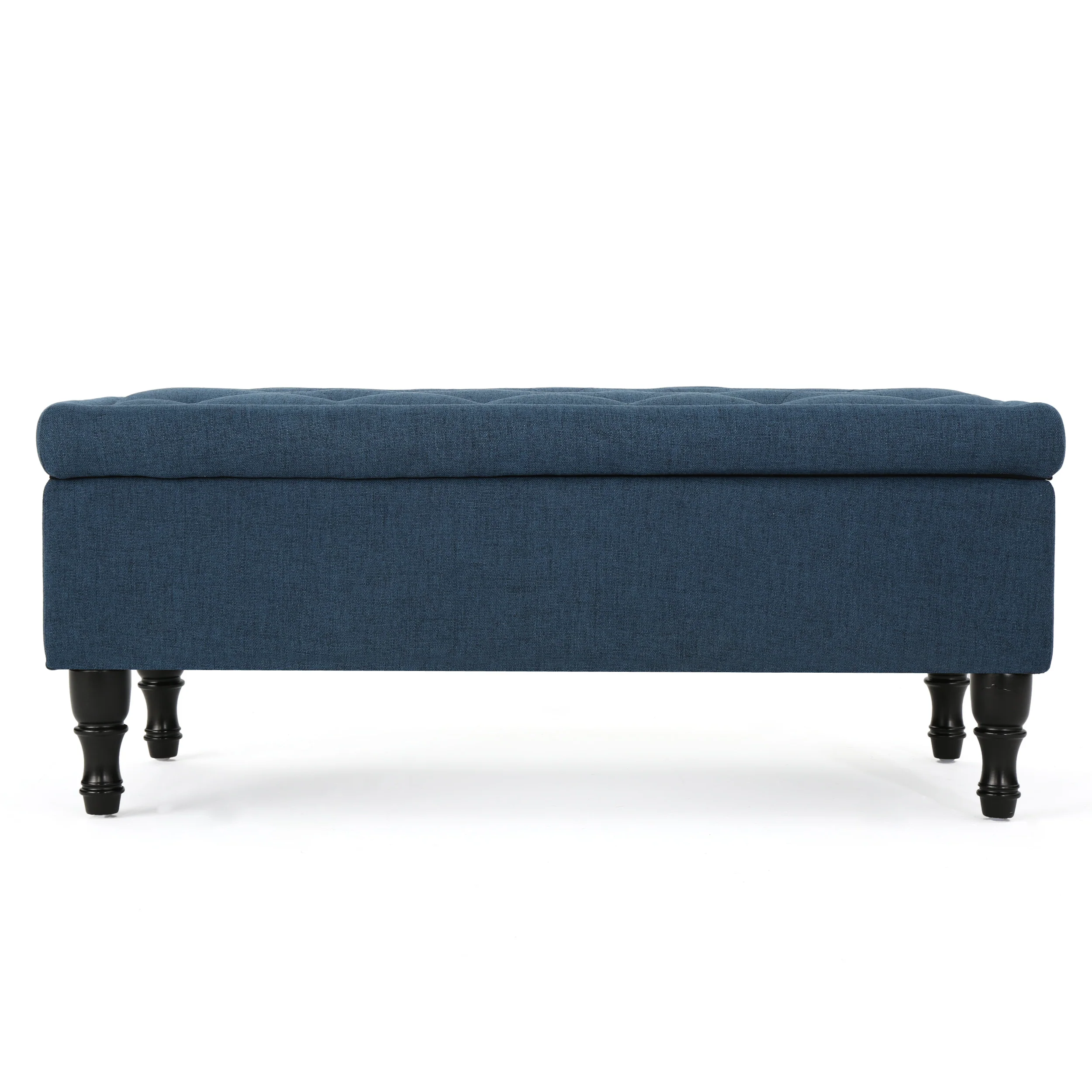 Constance Button Tufted Fabric Rectangle Storage Ottoman Bench w/ Turned Legs - furnishings