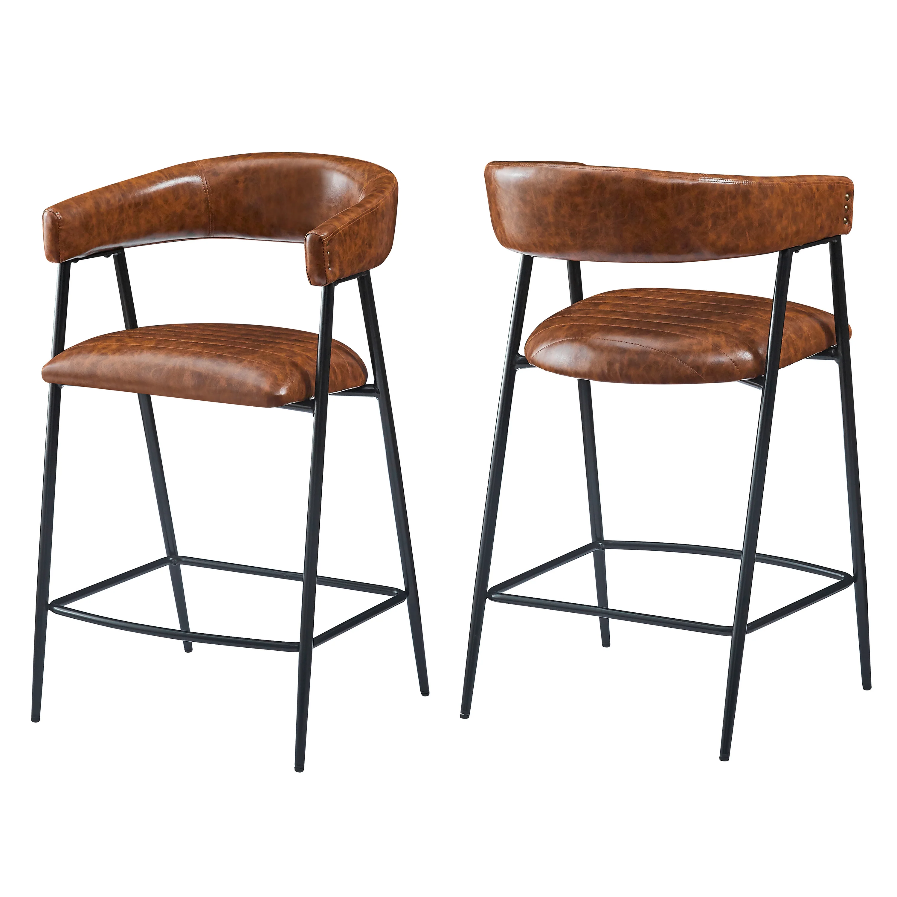 Ashbia Modern Upholstered PU Leather Counter Stools with Iron Frame, Set of 2 - furnishings