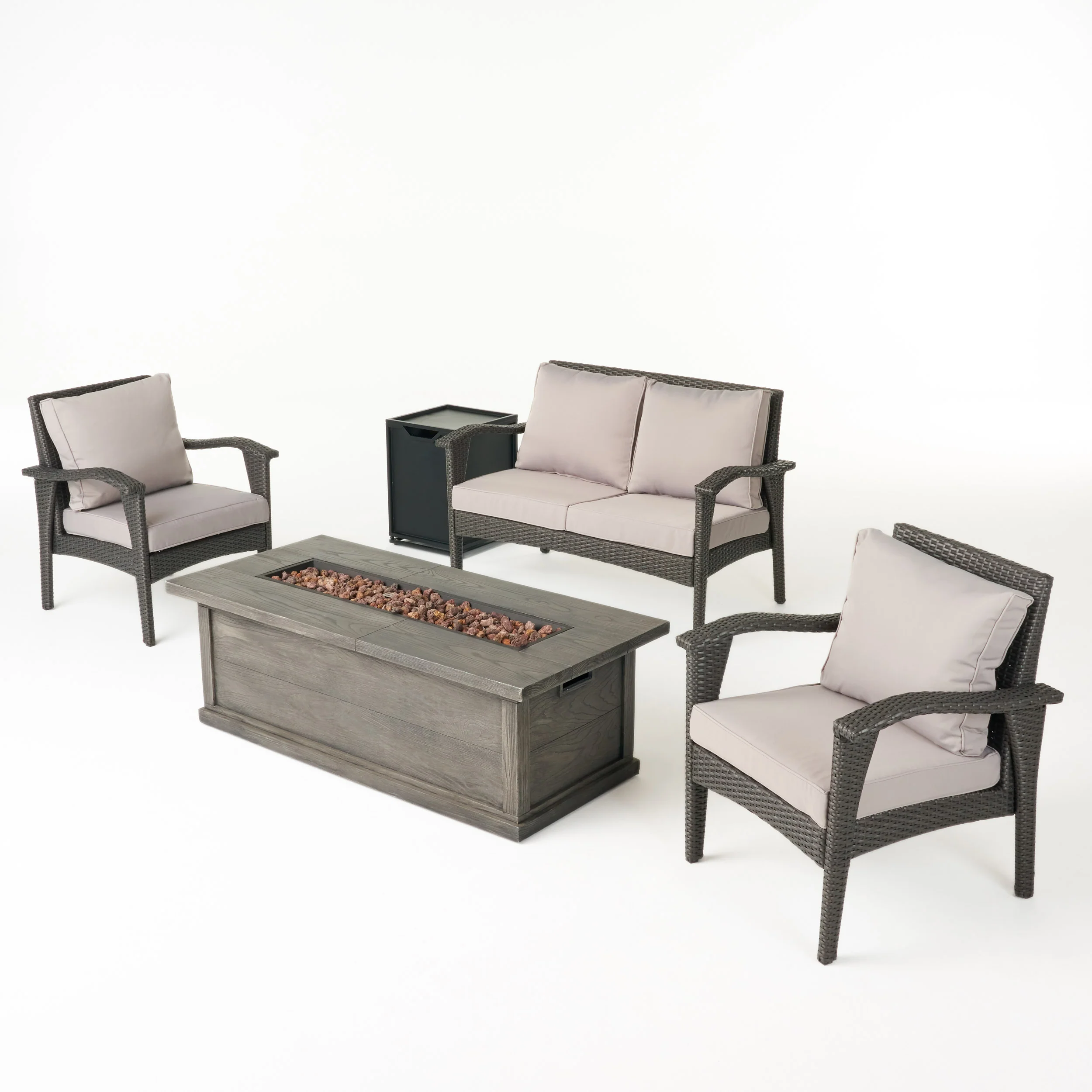 Voyage Outdoor 4 Seater Wicker Chat Set with Fire Pit - furnishings
