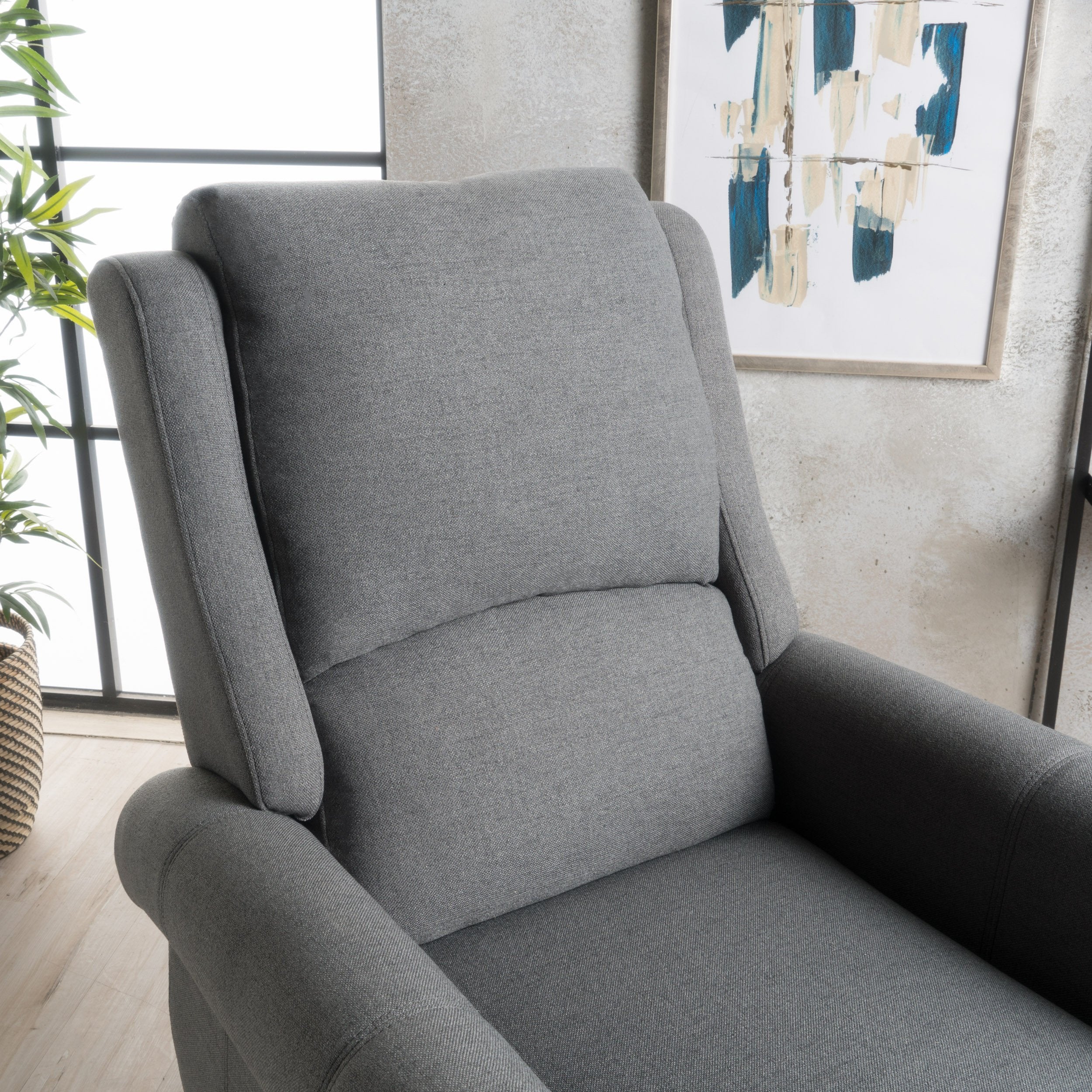 Harrah Charcoal Fabric Upholstered Push-Back Recliner with Scrolled Arms - furnishings
