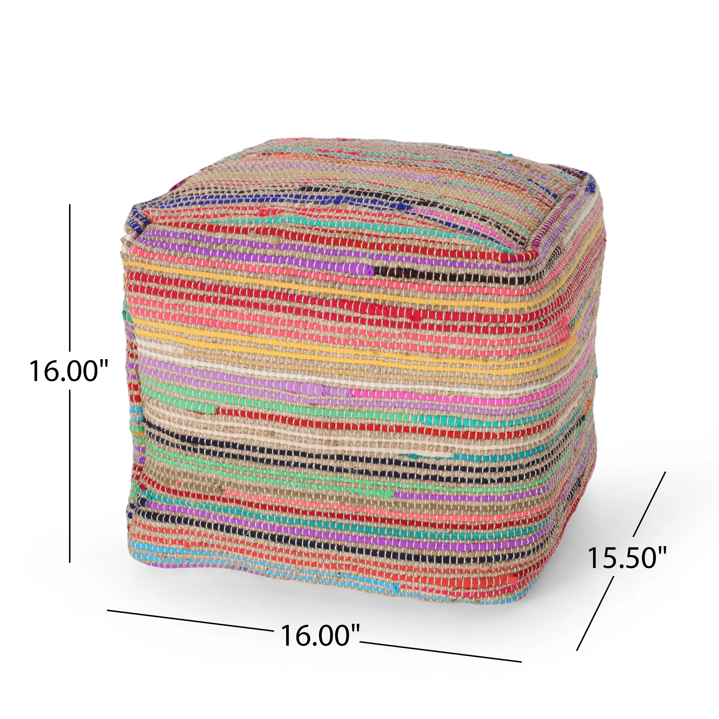 Kenta Boho Jute and Chindi Pouf - furnishings