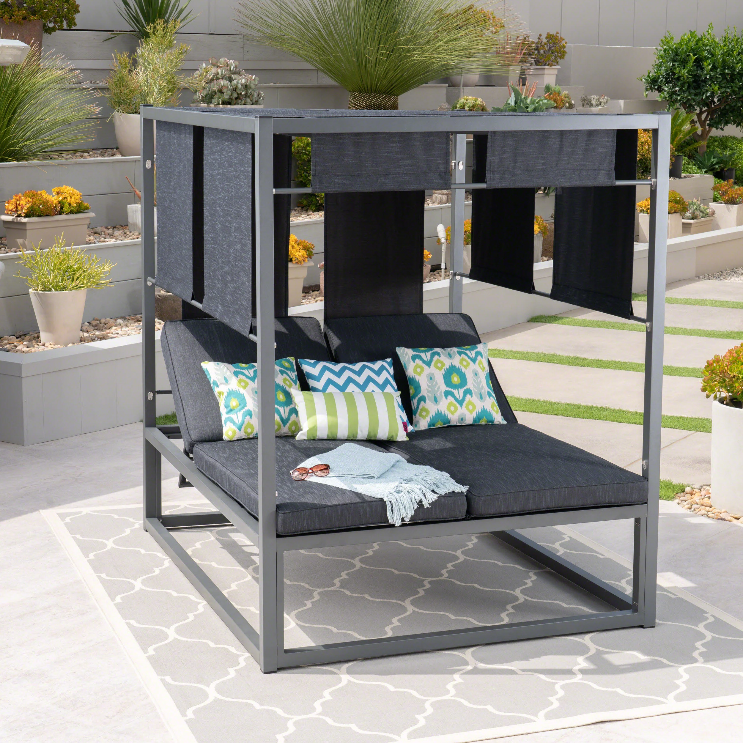 Amos Outdoor Aluminum Daybed with Canopy - furnishings