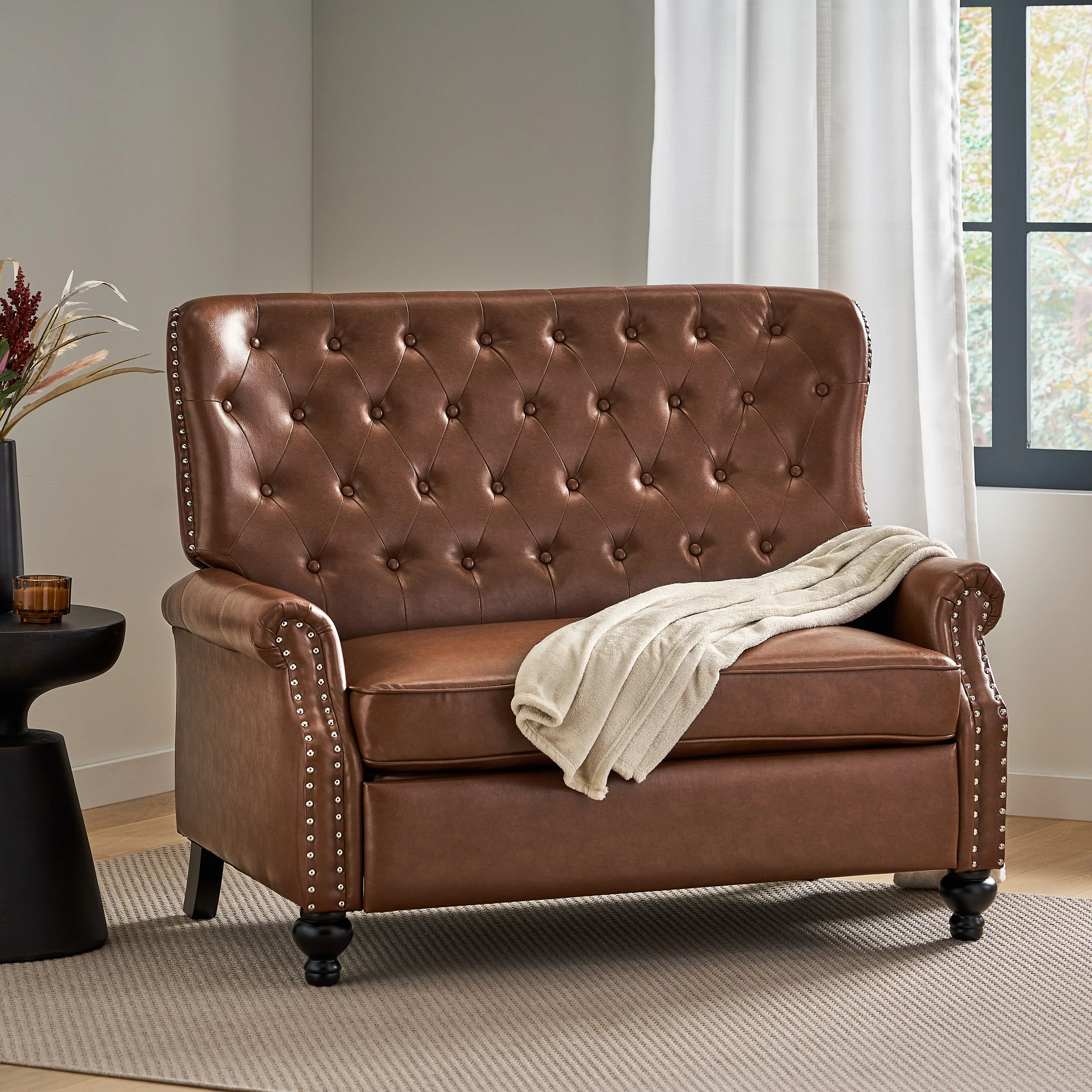 Belknap Contemporary Faux Leather Tufted Oversized Recliner with Nailhead Trim - furnishings