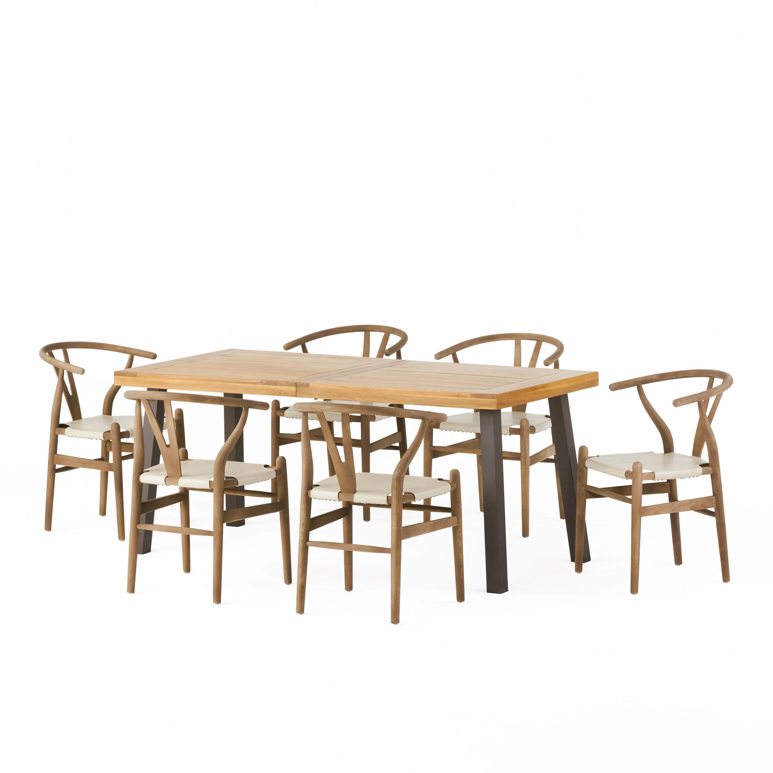 Egan Farmhouse Acacia Wood and Faux Leather 7 Piece Dining Set - furnishings
