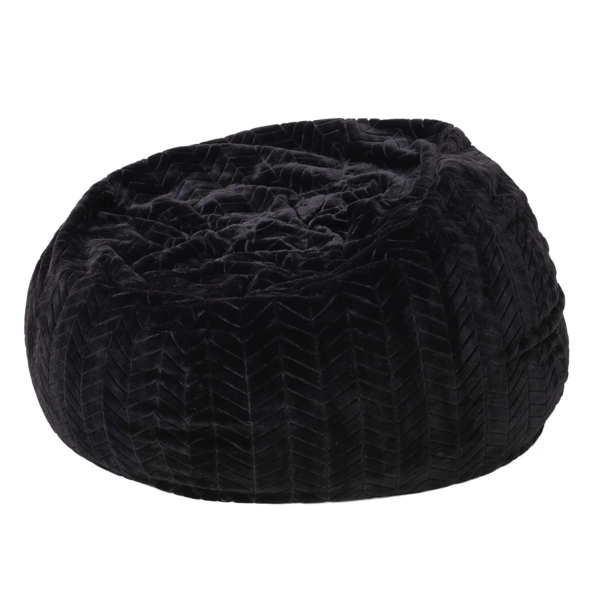 Meridian Modern 3 Ft Chevron Pattern Black Faux Fur Bean Bag - furnishings