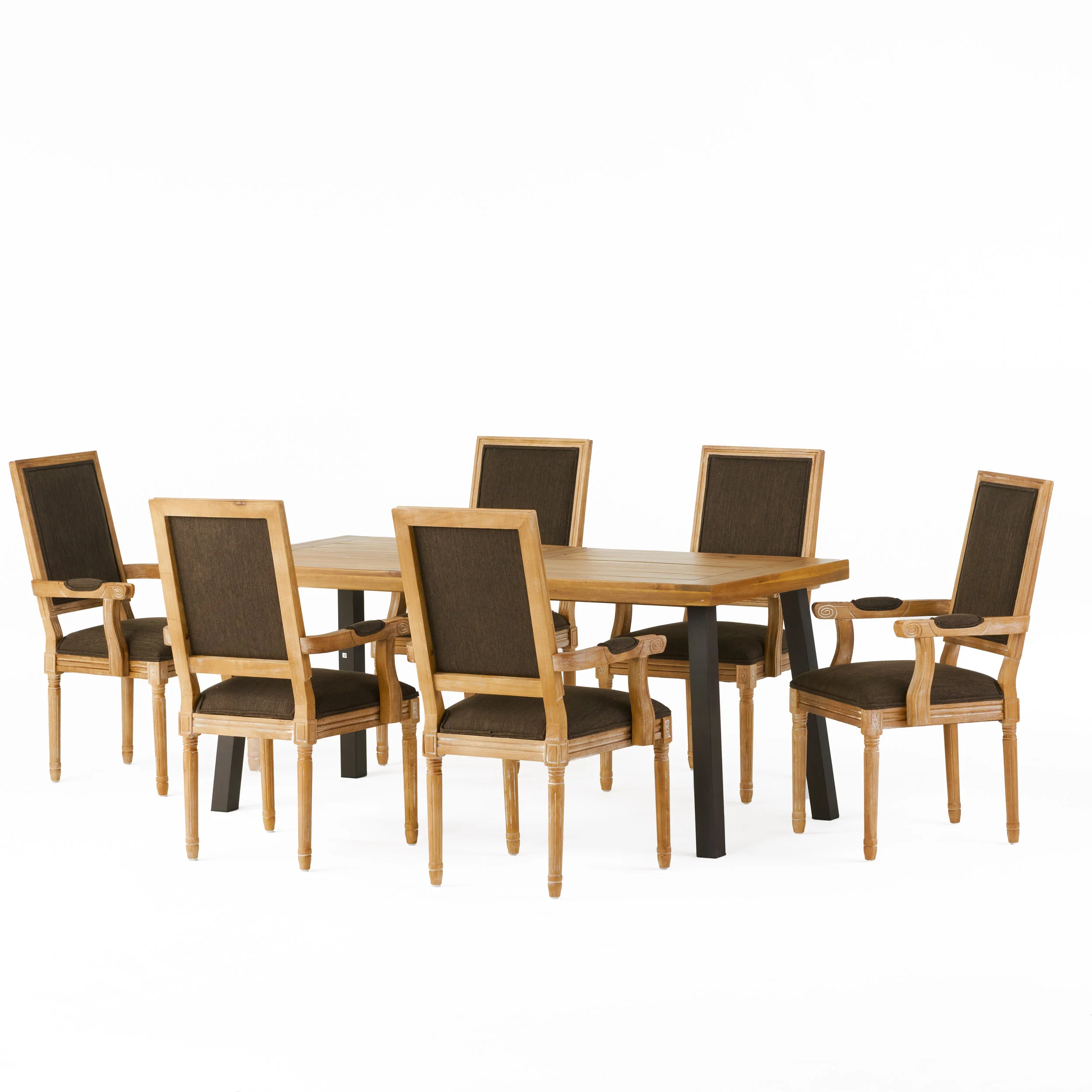 Coniston Farmhouse Fabric Upholstered Wood and Iron 7 Piece Dining Set - furnishings