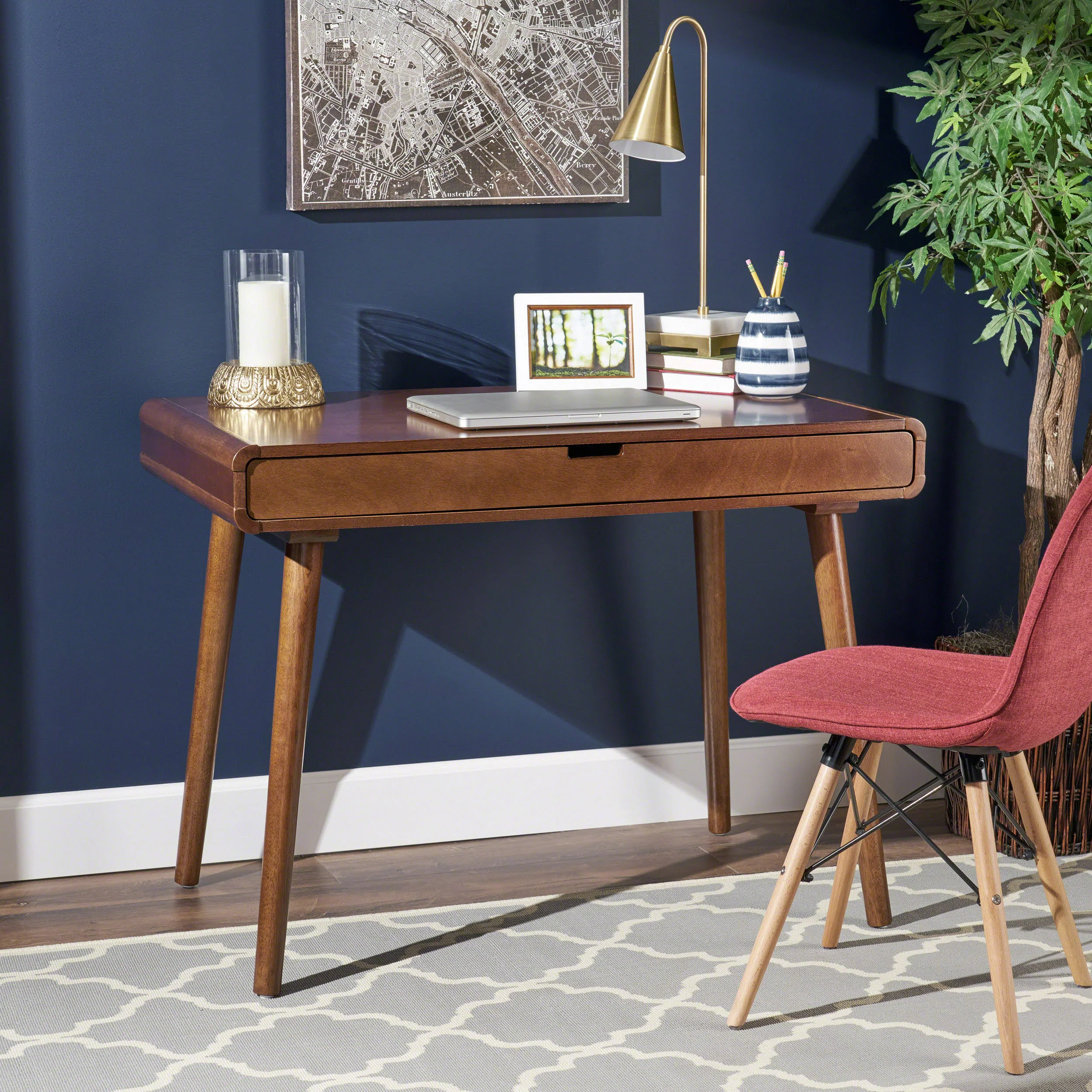 Rex Mid Century Rubberwood Writing Desk - furnishings