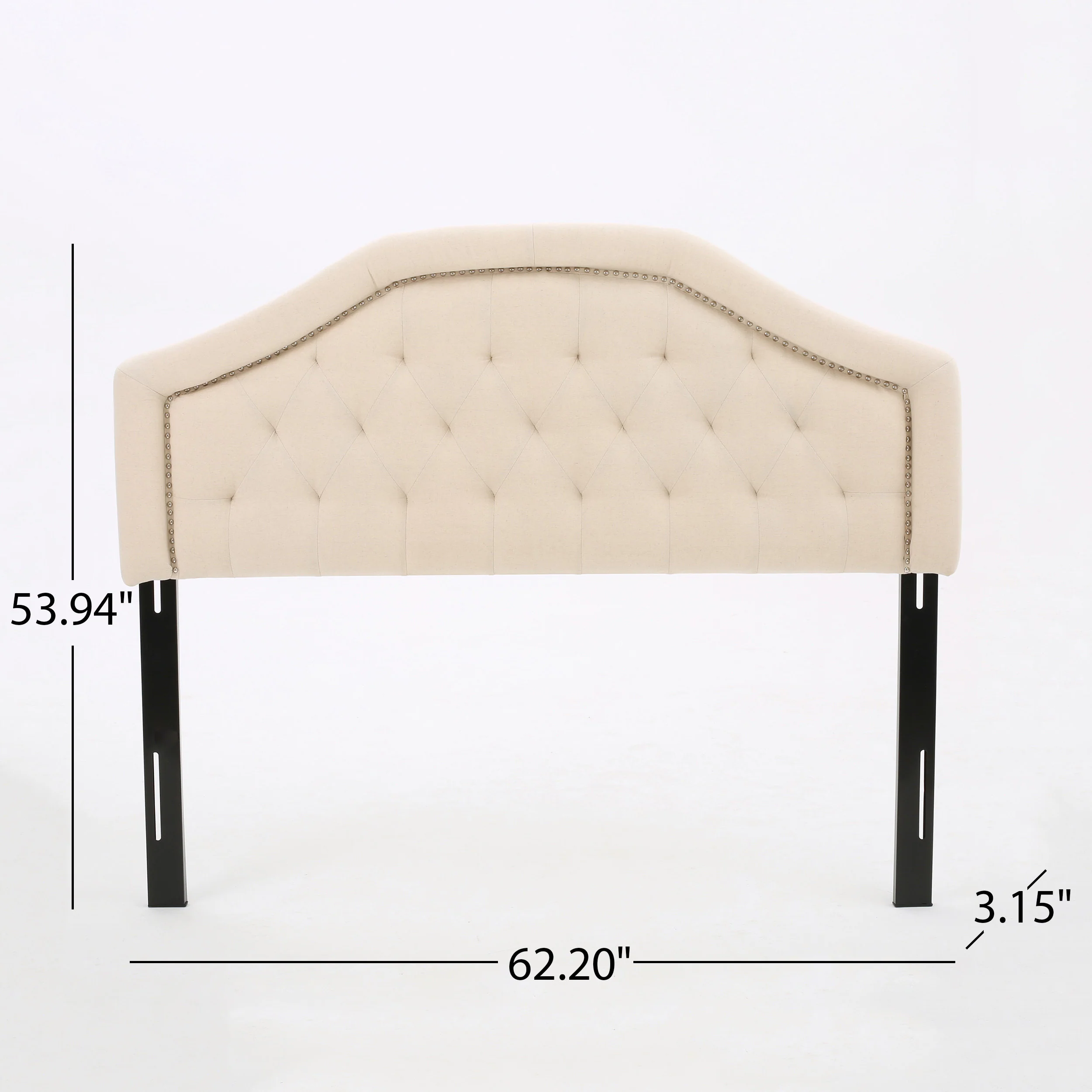 Maizyl Contemporary Queen/Full Beige Upholstered Headboard w/ Nailhead Accents - furnishings