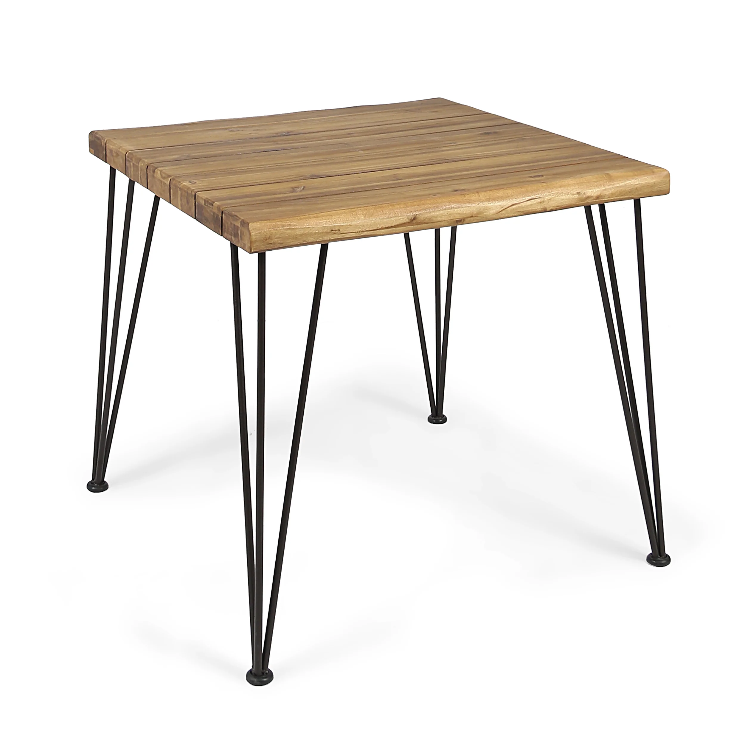 Avy Indoor/Outdoor Industrial Acacia Wood Dining Table, Teak and Rustic Metal - furnishings