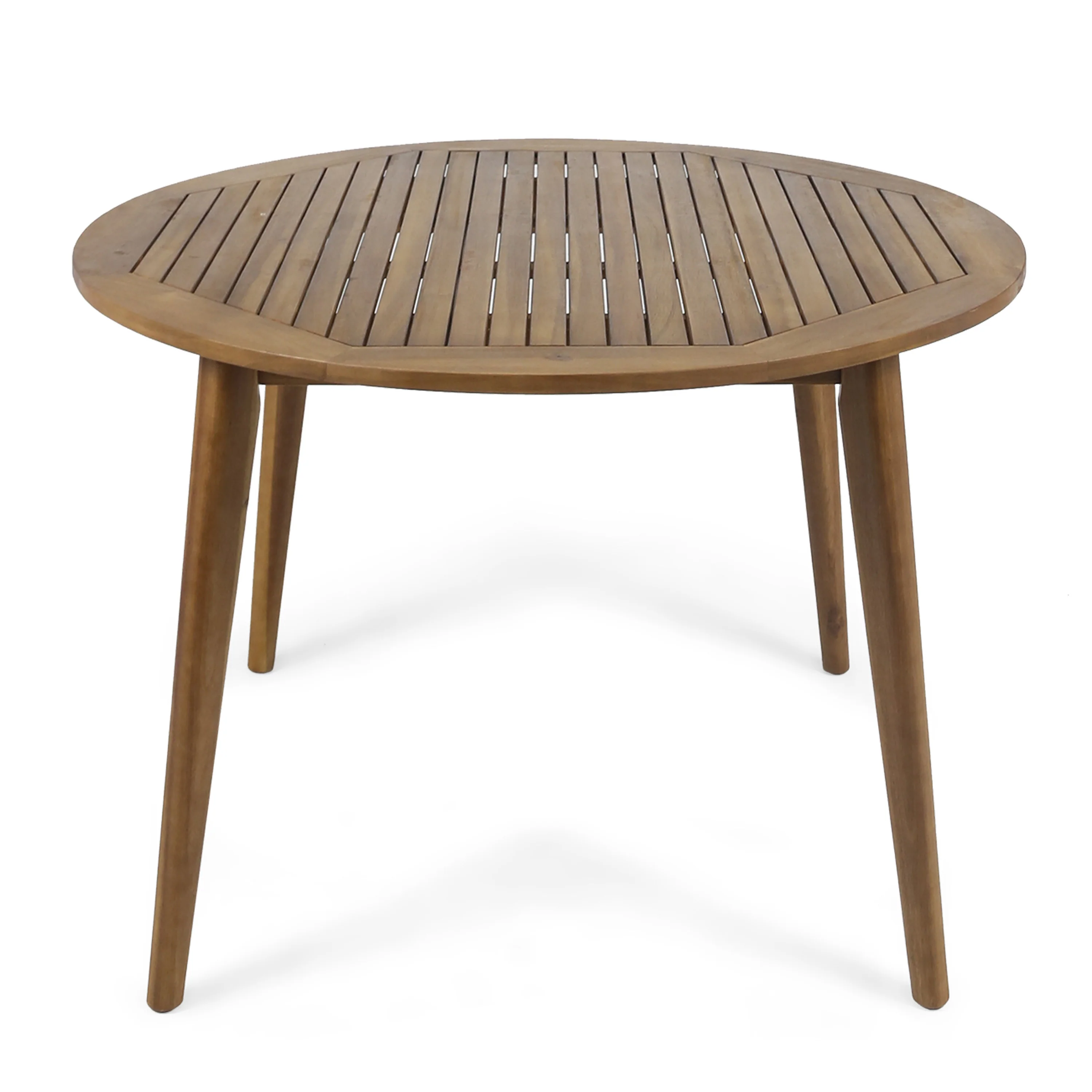 Keth Outdoor 5 Piece Teak Acacia Wood Slatted Dining Set with Circular Table - furnishings