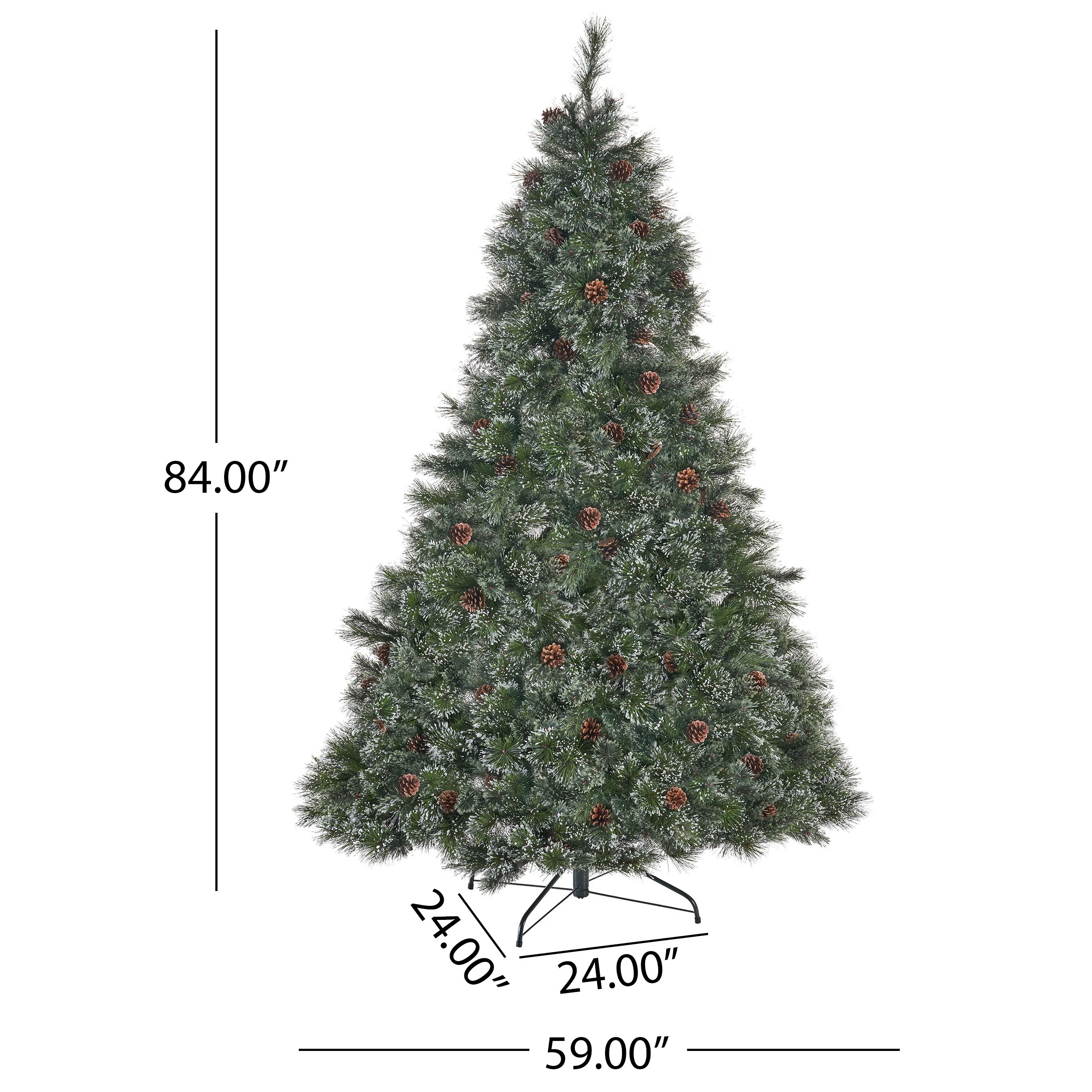 7-foot Cashmere Pine and Mixed Needles Hinged Artificial Christmas Tree with Snowy Branches and Pinecones - furnishings