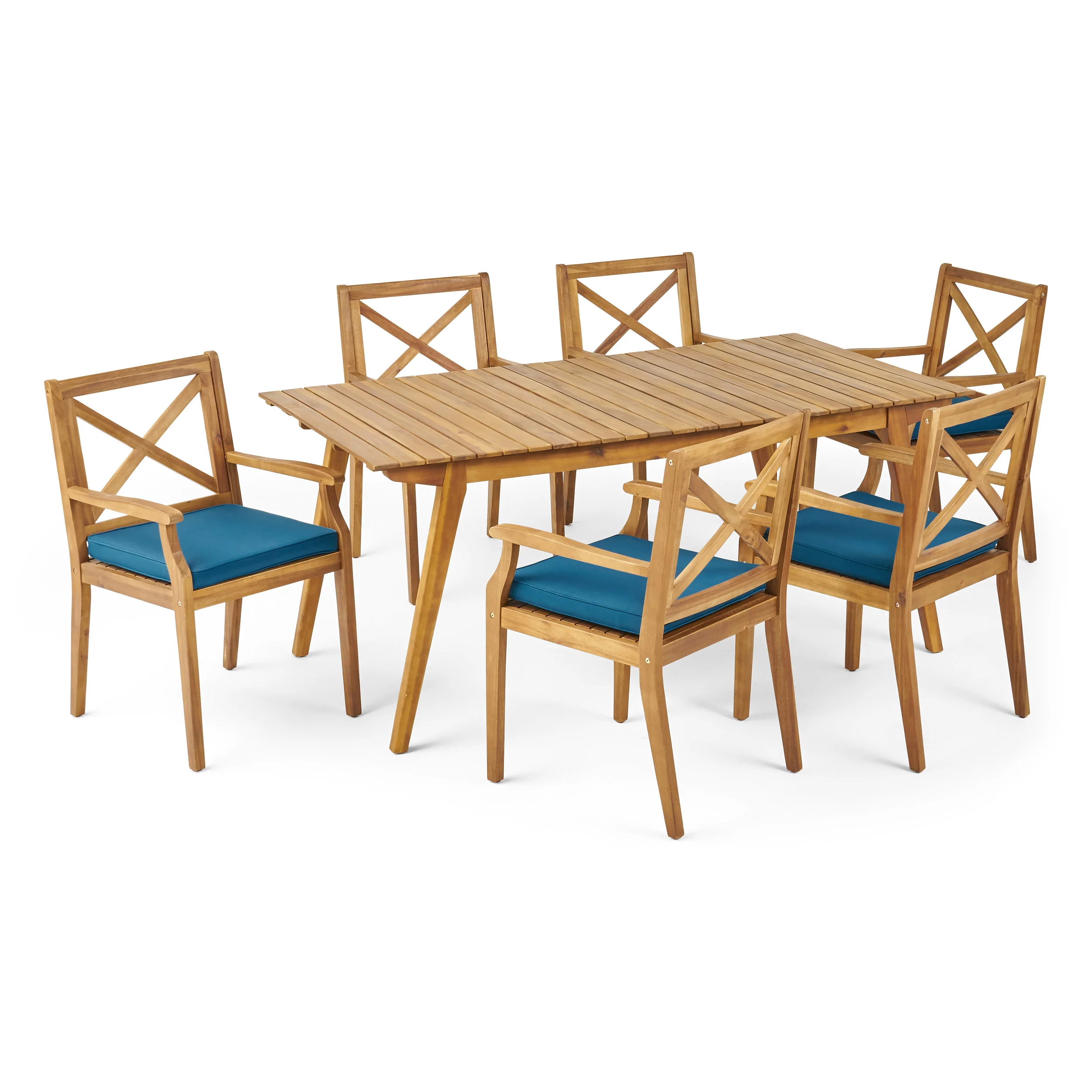 Brinkley Outdoor 7-Piece Acacia Wood Dining Set with Cushions - furnishings