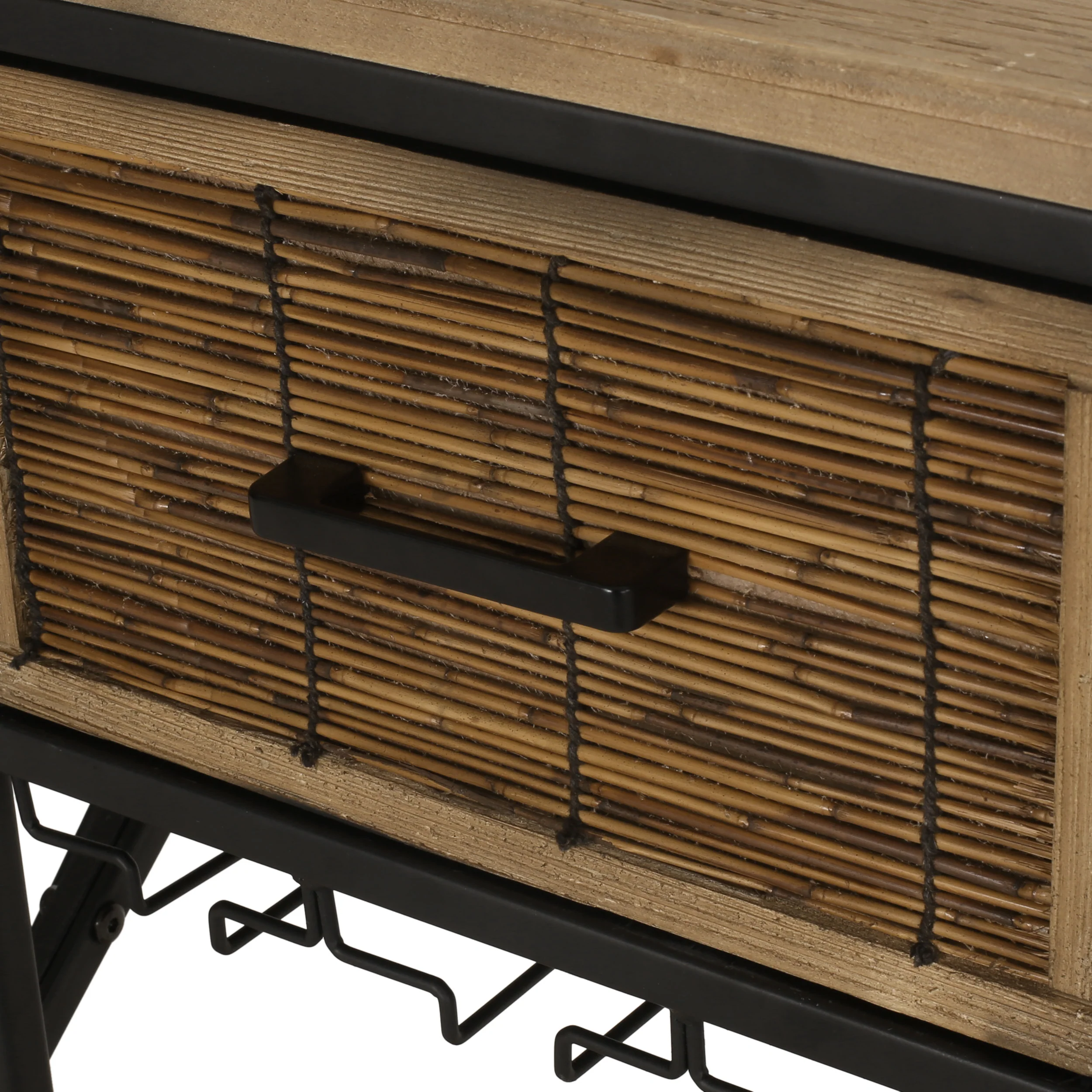 Broadwater Boho Industrial 8 Bottle Wine Rack Console Table with Storage, Natural and Black - furnishings