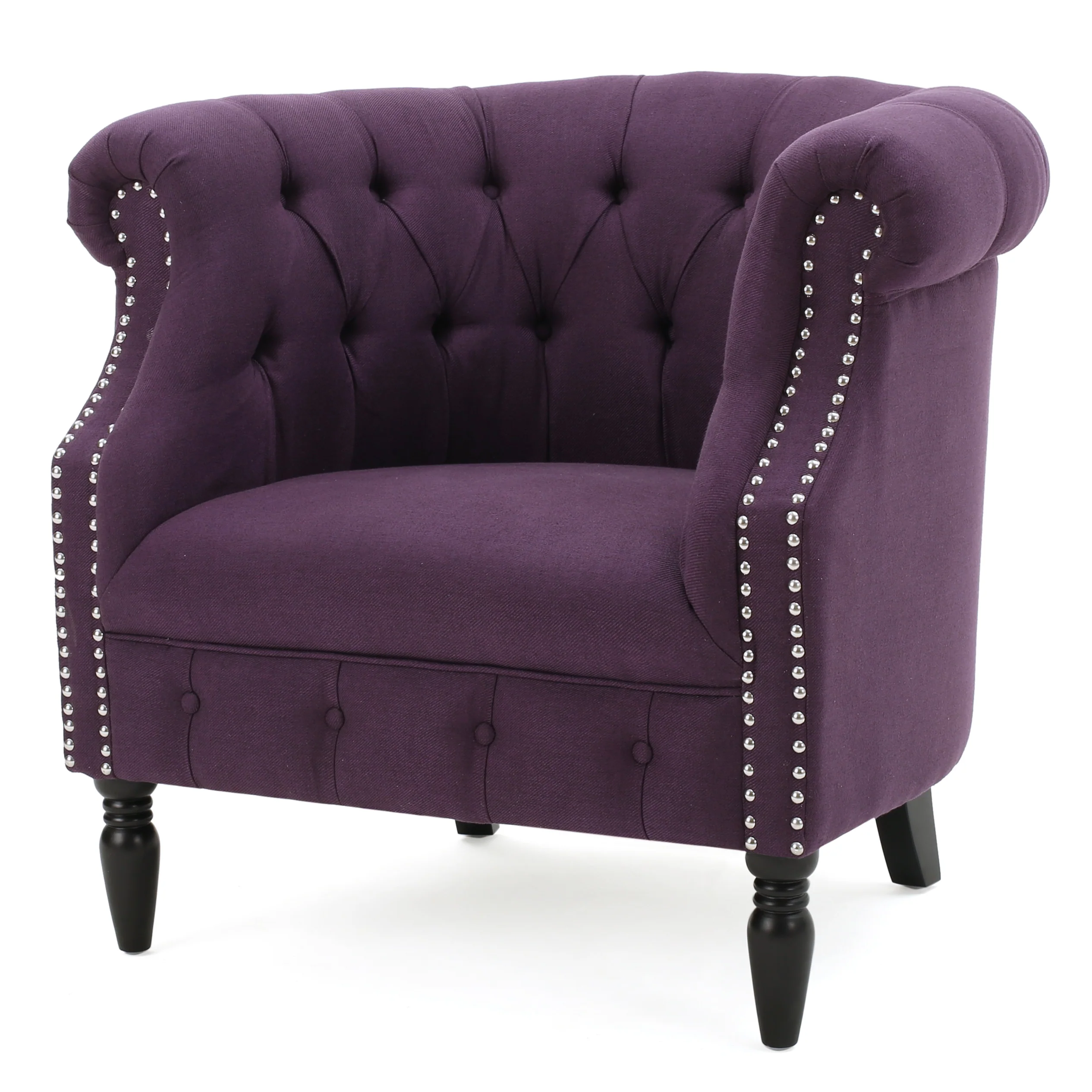 Aries Rolled Back Button Tufted Fabric Tub Design Club Chair - furnishings