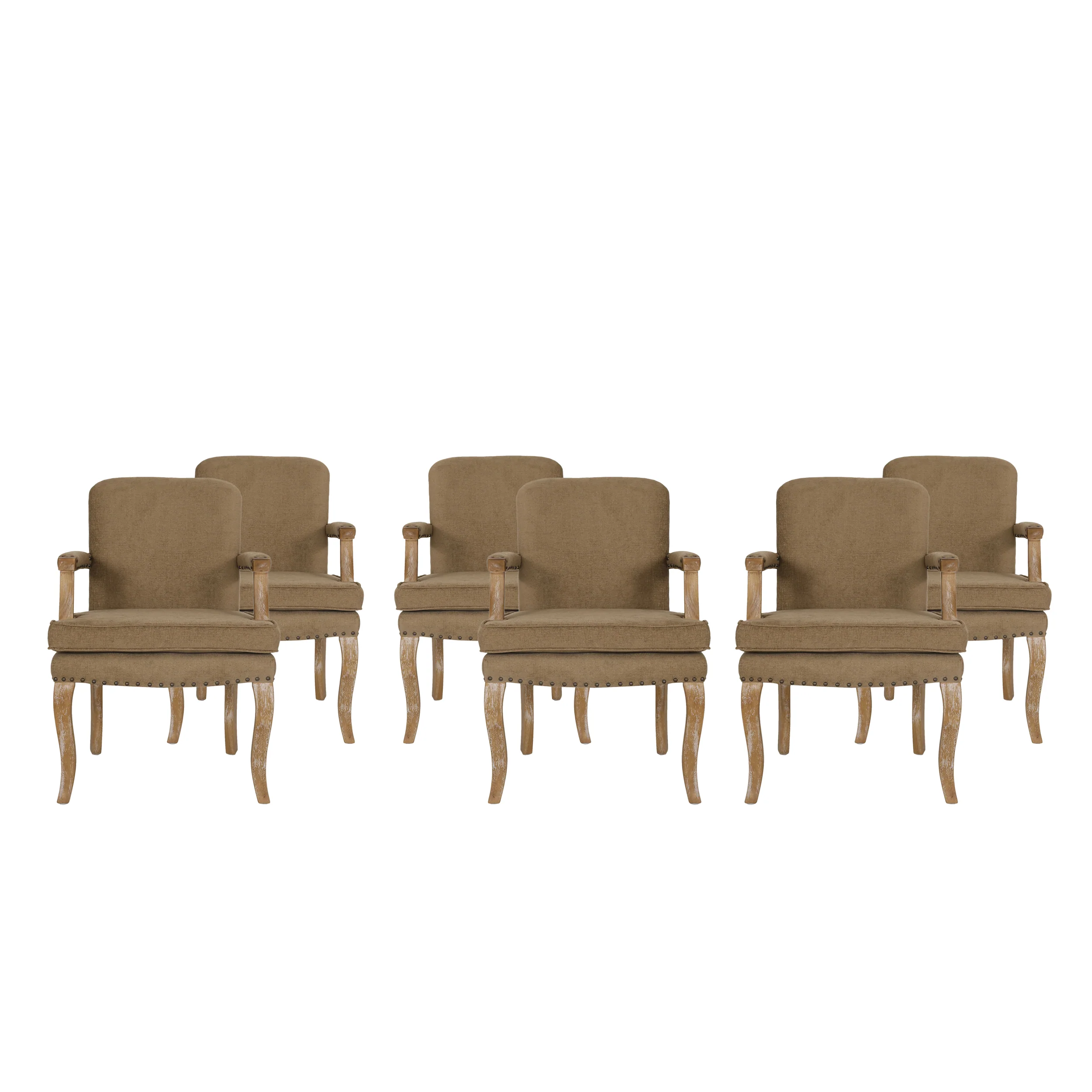 Tim French Country Fabric Dining Arm Chair with Nailhead Trim, Set of 6 - furnishings