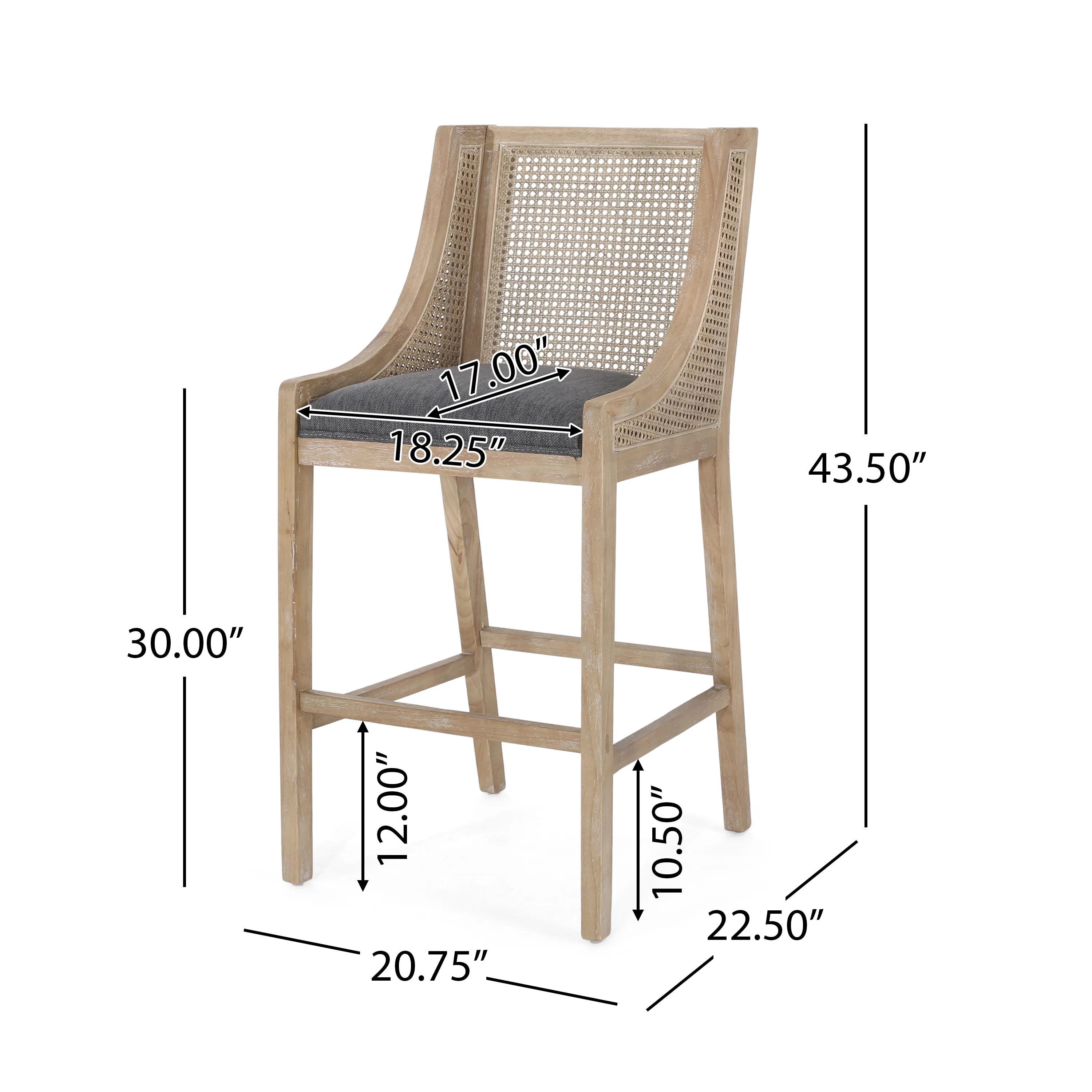 Oneida Rustic Fabric Upholstered Wood and Cane 30 inch Barstools (Set of 2) - furnishings