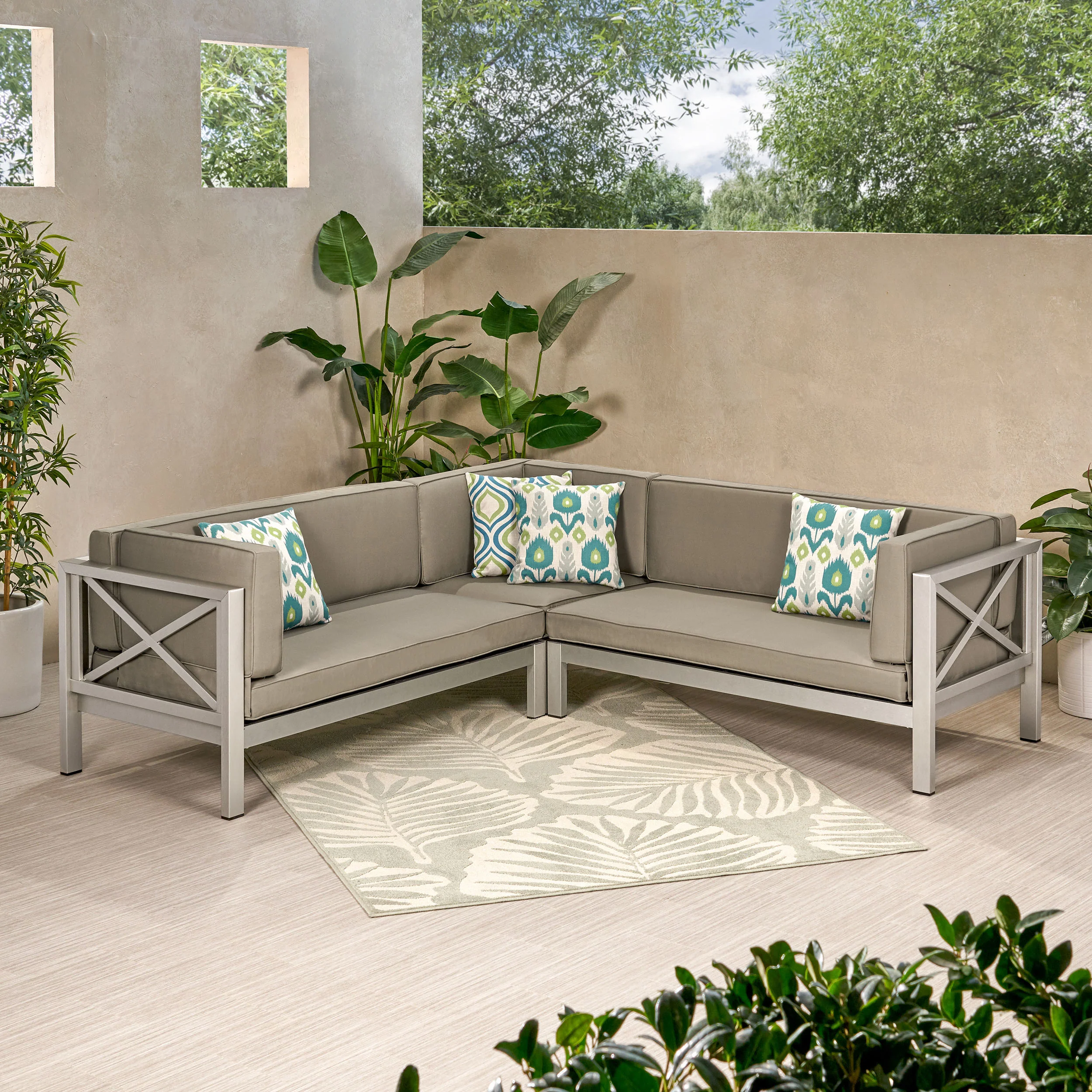 Morocco Vista Outdoor Modern 5 Seater V-Shaped Sectional Sofa Set - furnishings