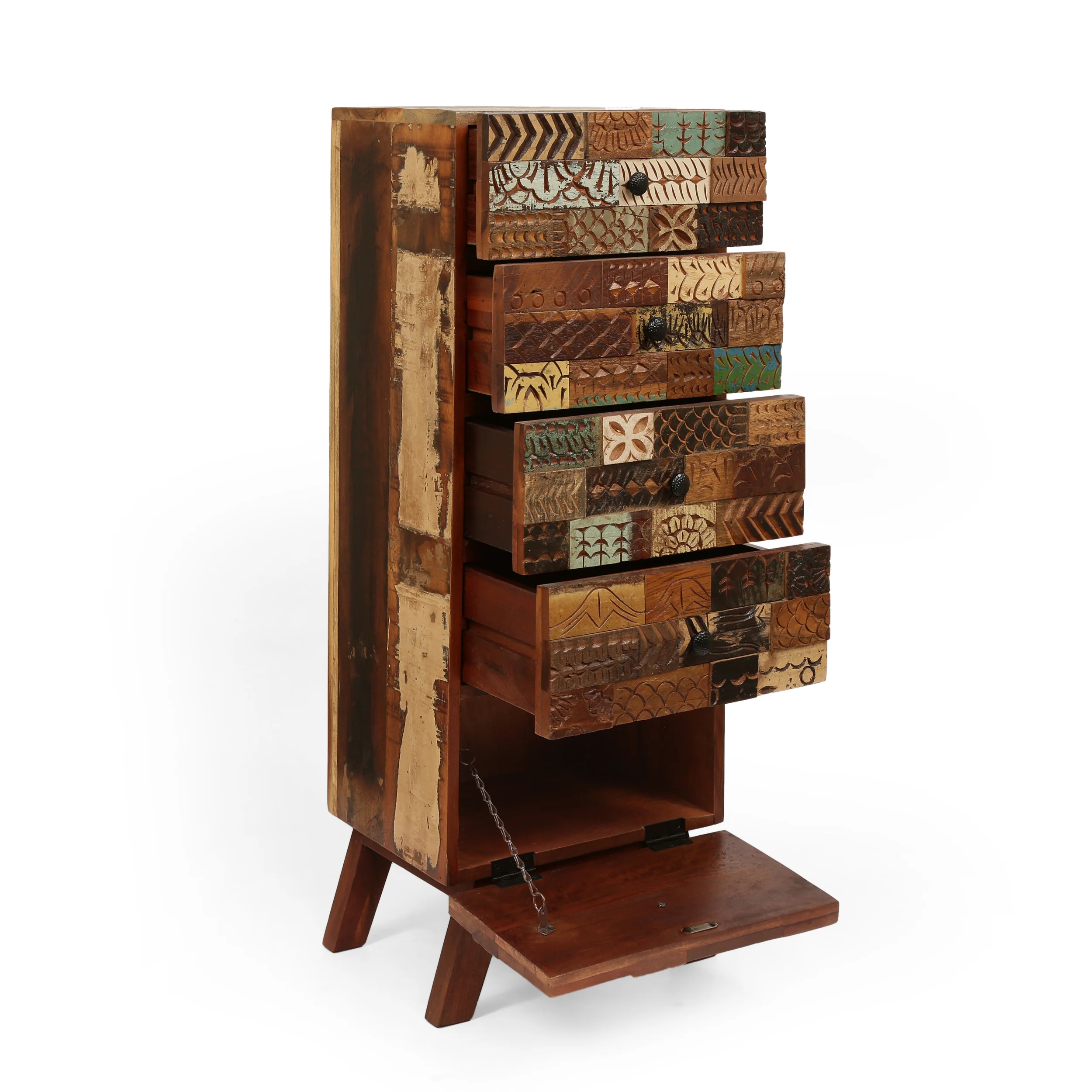 Adcock Handcrafted Boho 4 Drawer Wood Cabinet - furnishings