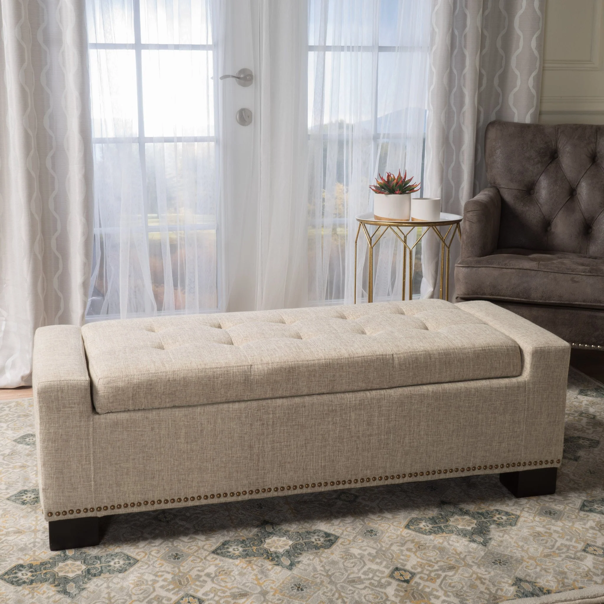 Espana Fabric Rectangle Storage Ottoman Bench - furnishings