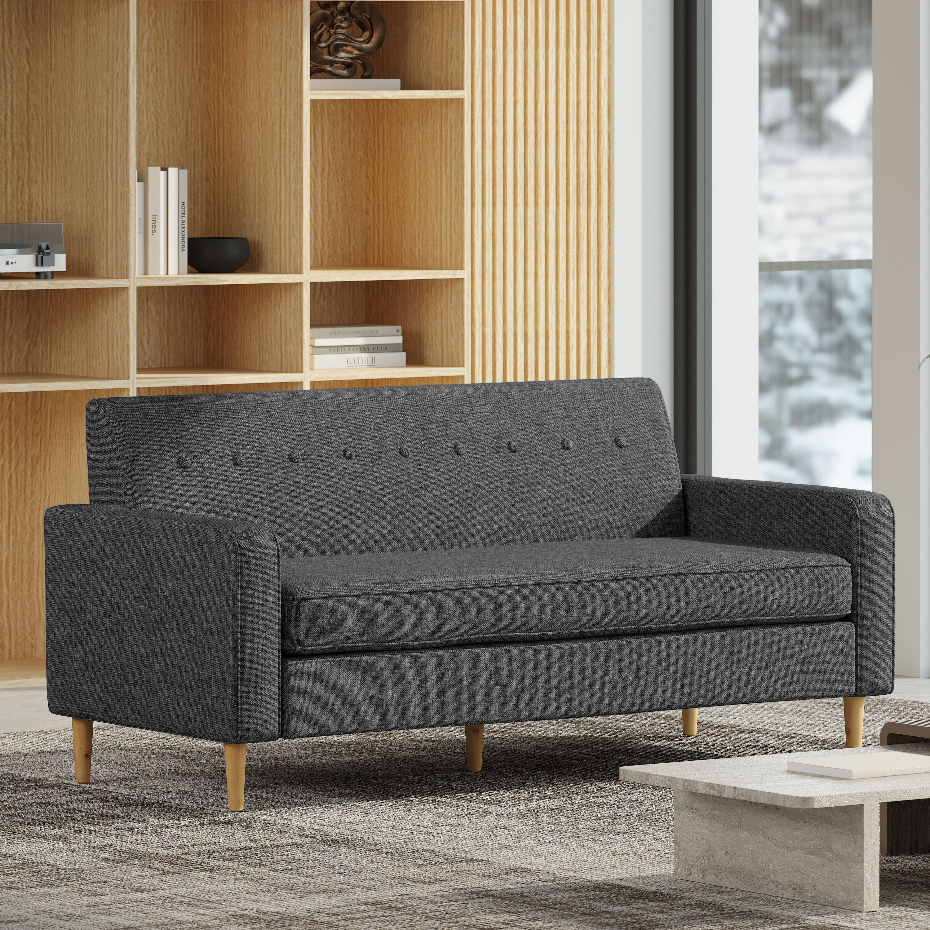Stratford Mid Century Modern Fabric 3 Seater Sofa - furnishings