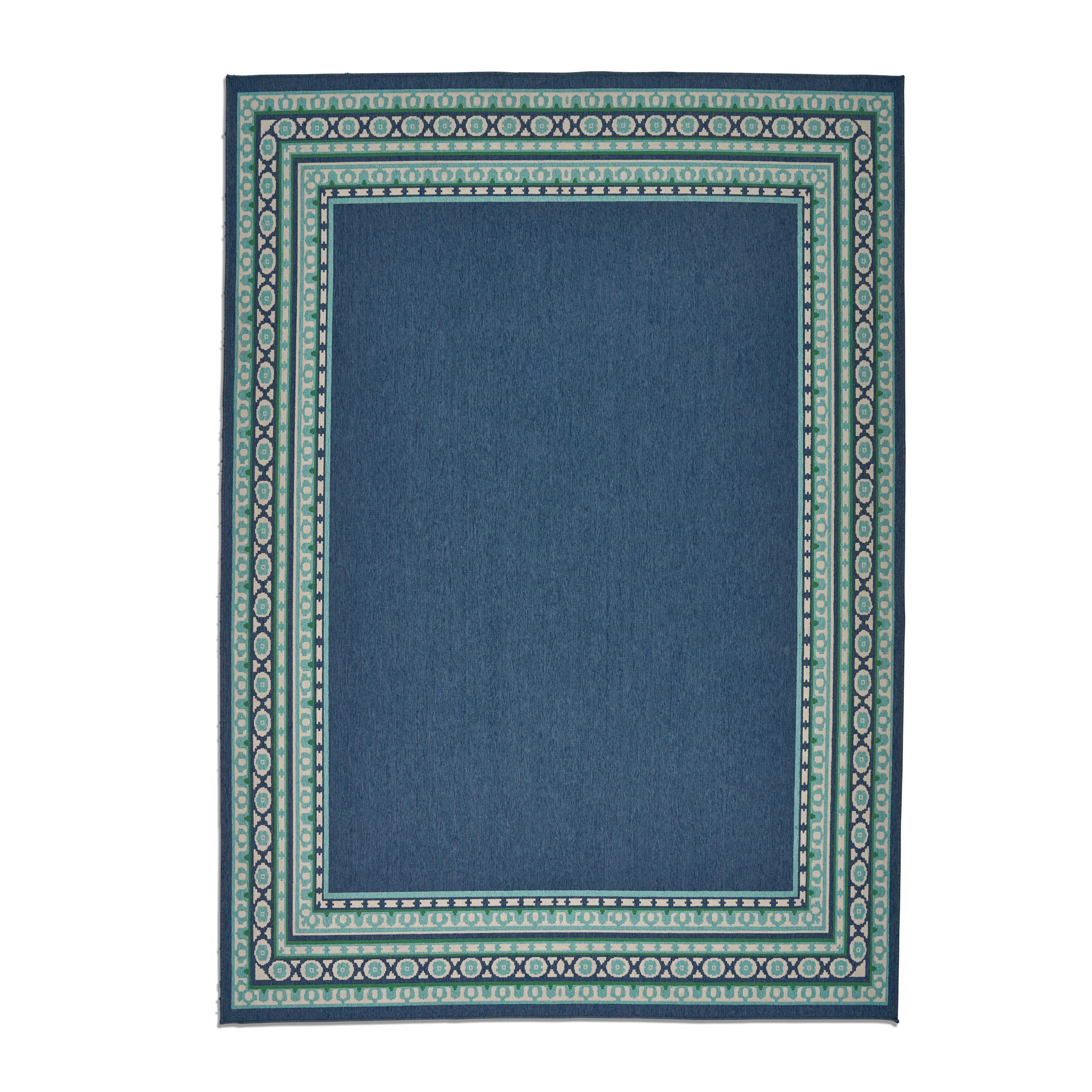 Reid Indoor/Outdoor Border Area Rug, Navy and Green - furnishings