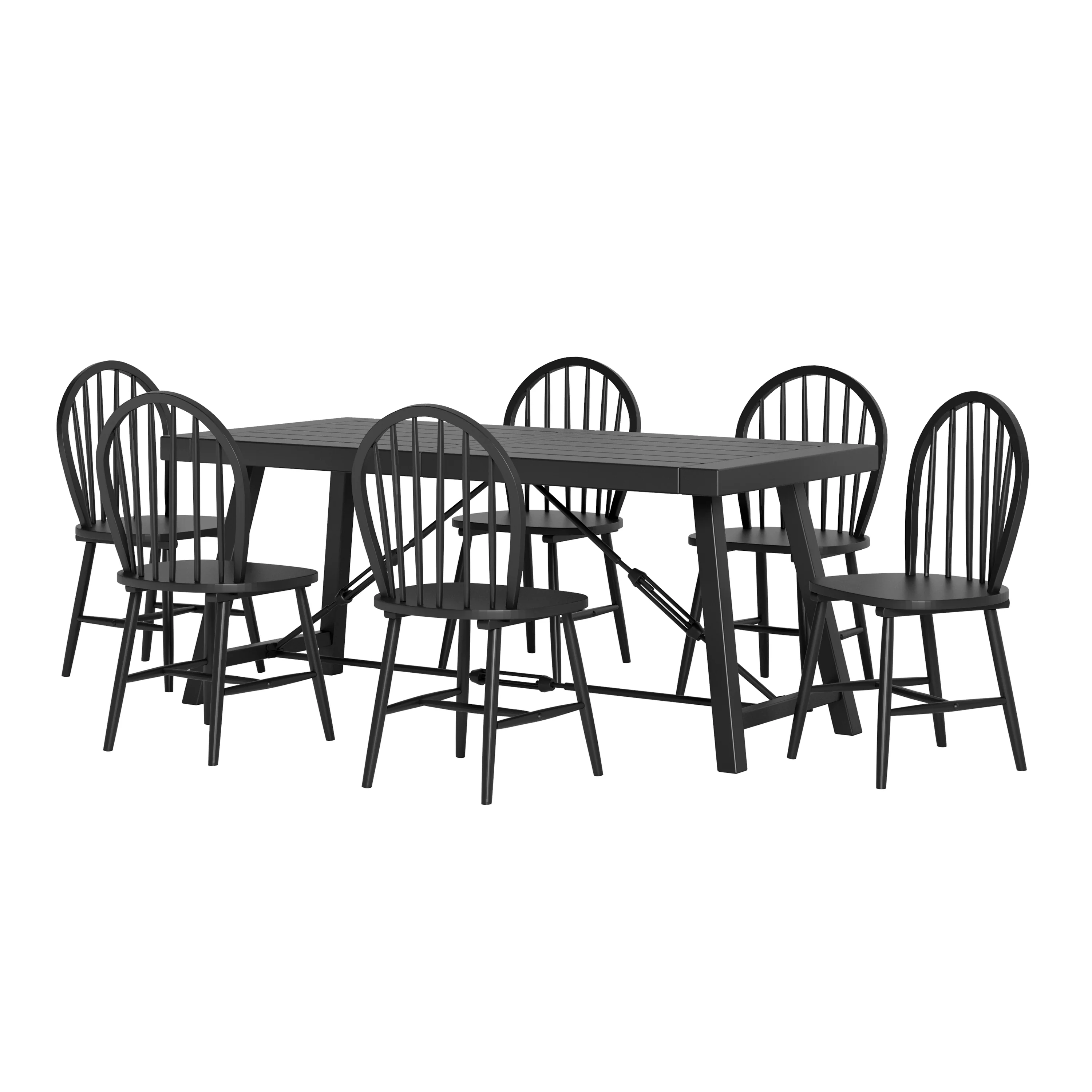 Southview Contemporary Iron and Wood 7 Piece Dining Table, Black - furnishings