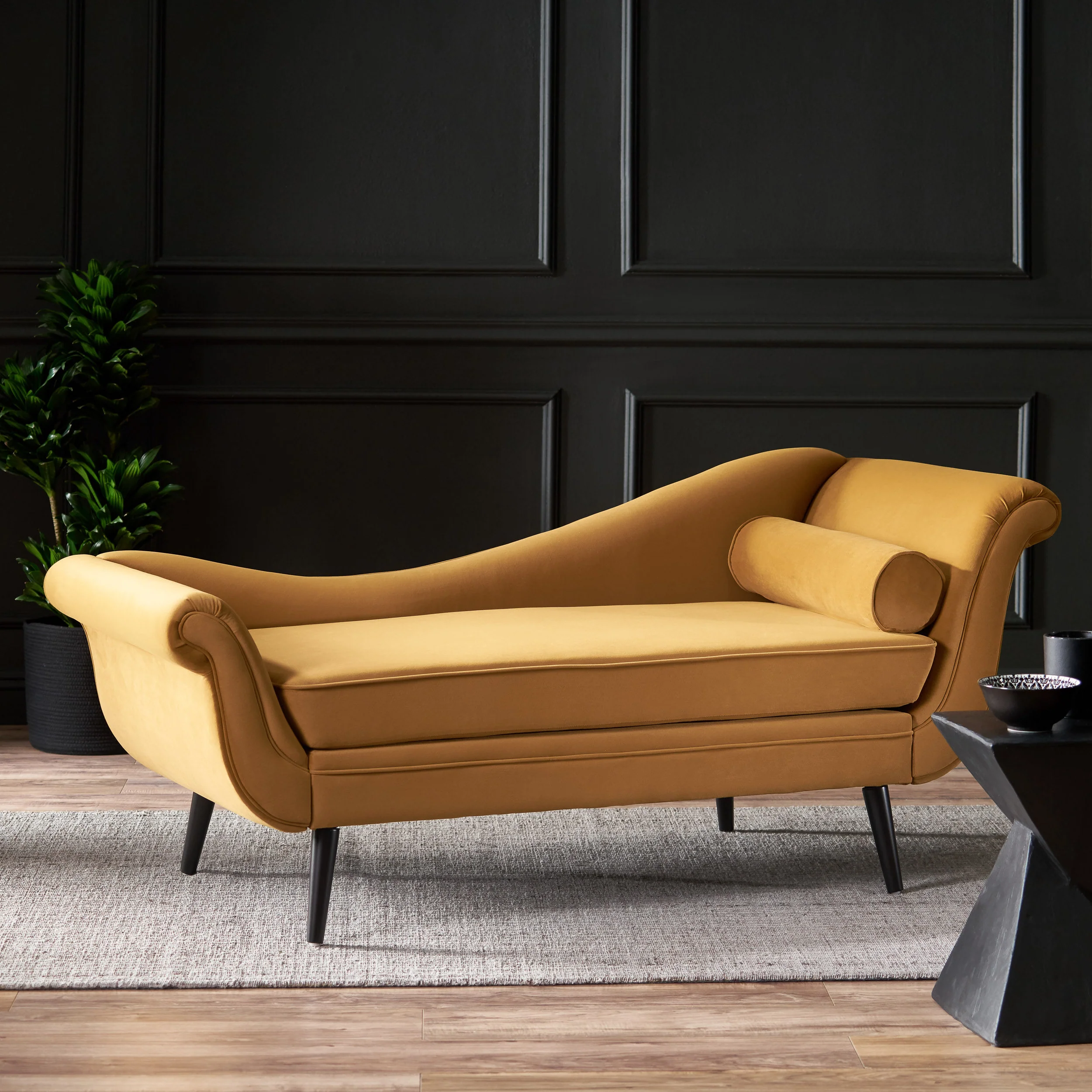 Jakyrah Contemporary Velvet Chaise Lounge with Scroll Arms - furnishings