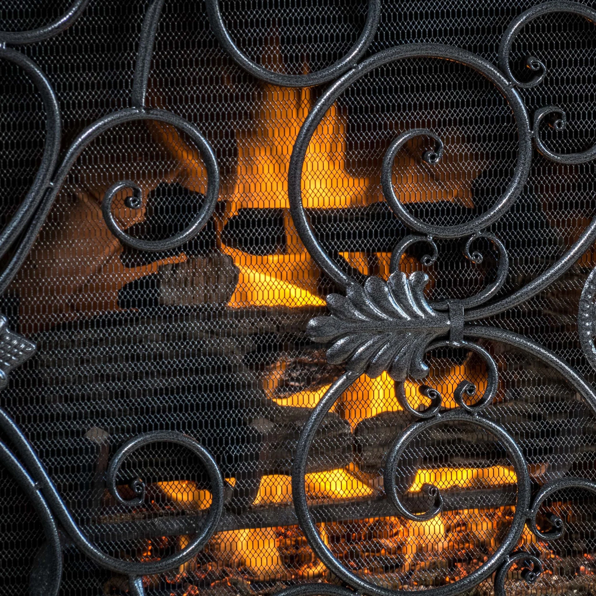 Darcie Black Brushed Silver Finish Wrought Iron Fireplace Screen - furnishings