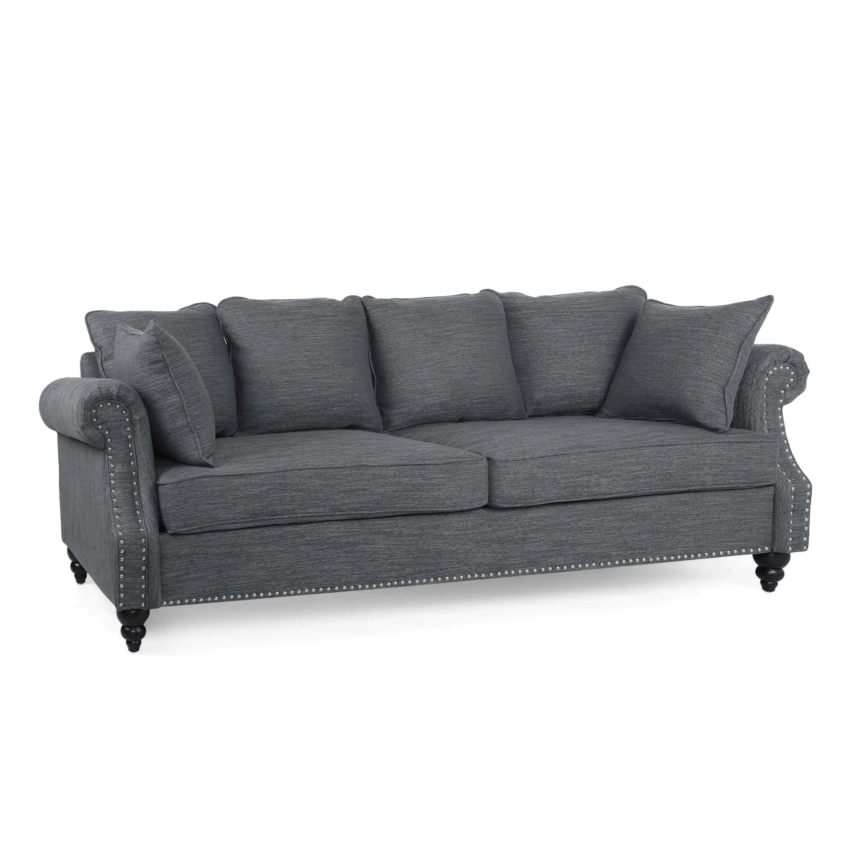 Bonny Contemporary Fabric Pillowback 3 Seater Sofa with Nailhead Trim - furnishings