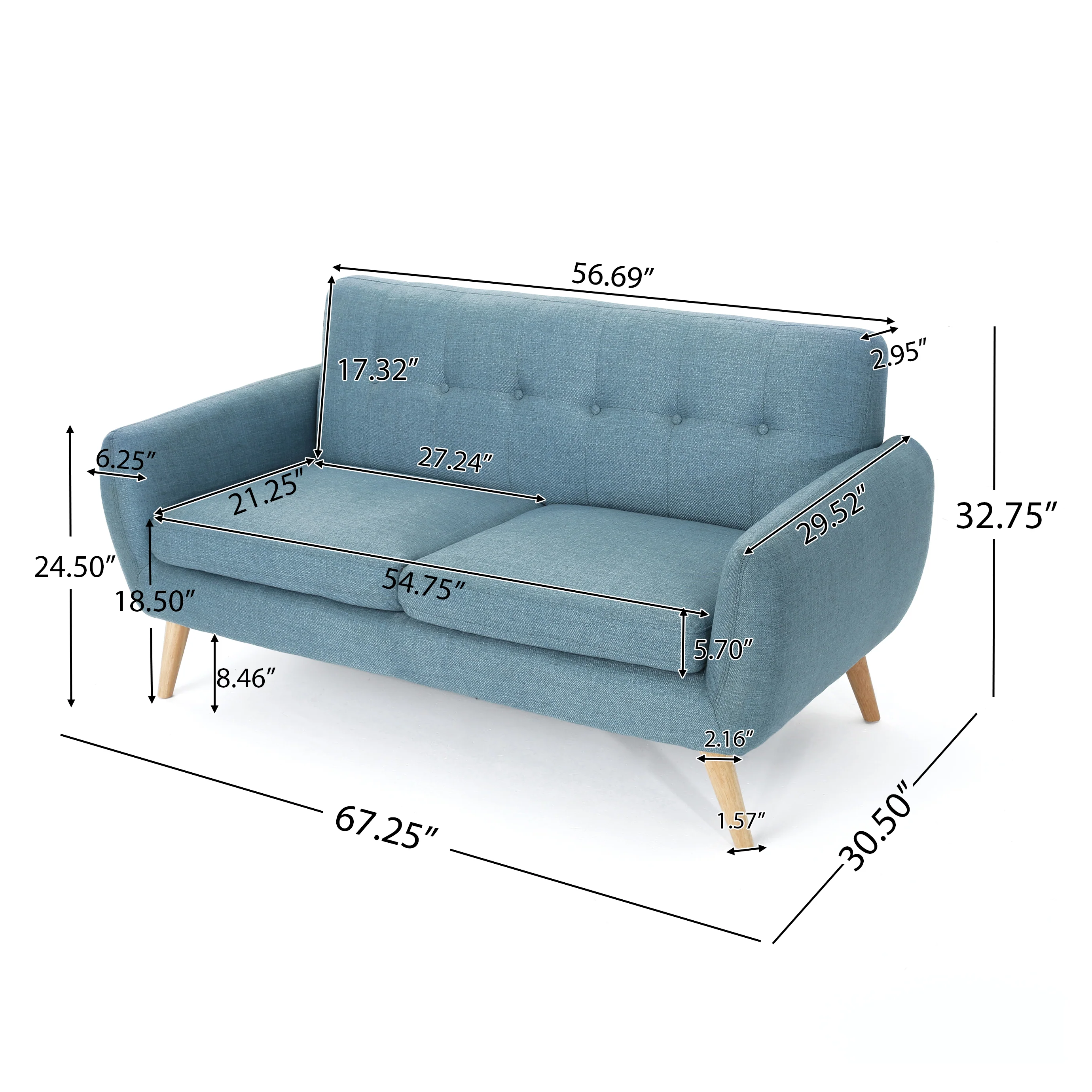 Joseline Mid Century Modern Petite Fabric Love Seat - furnishings