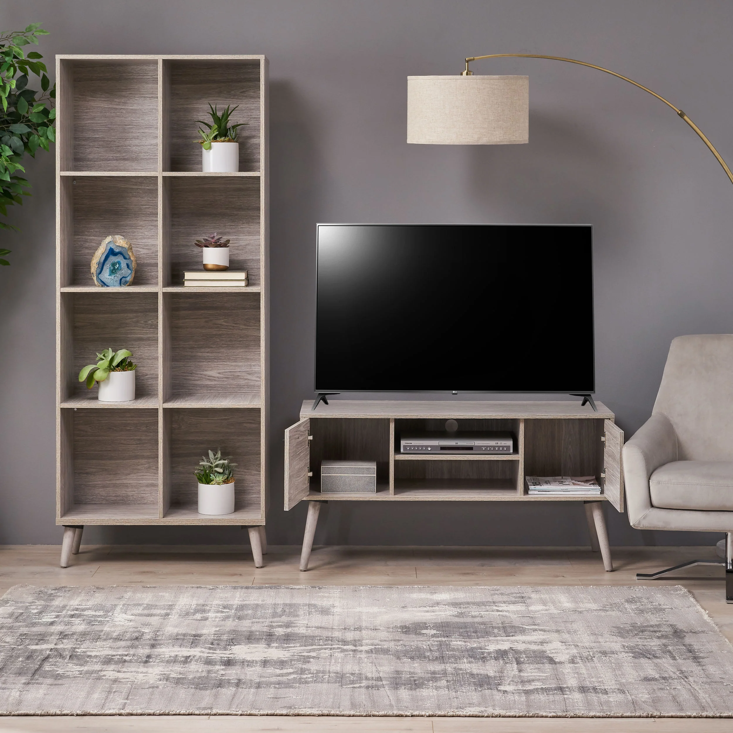 Mavis Mid Century 2 Piece TV Stand & Bookcase Set - furnishings