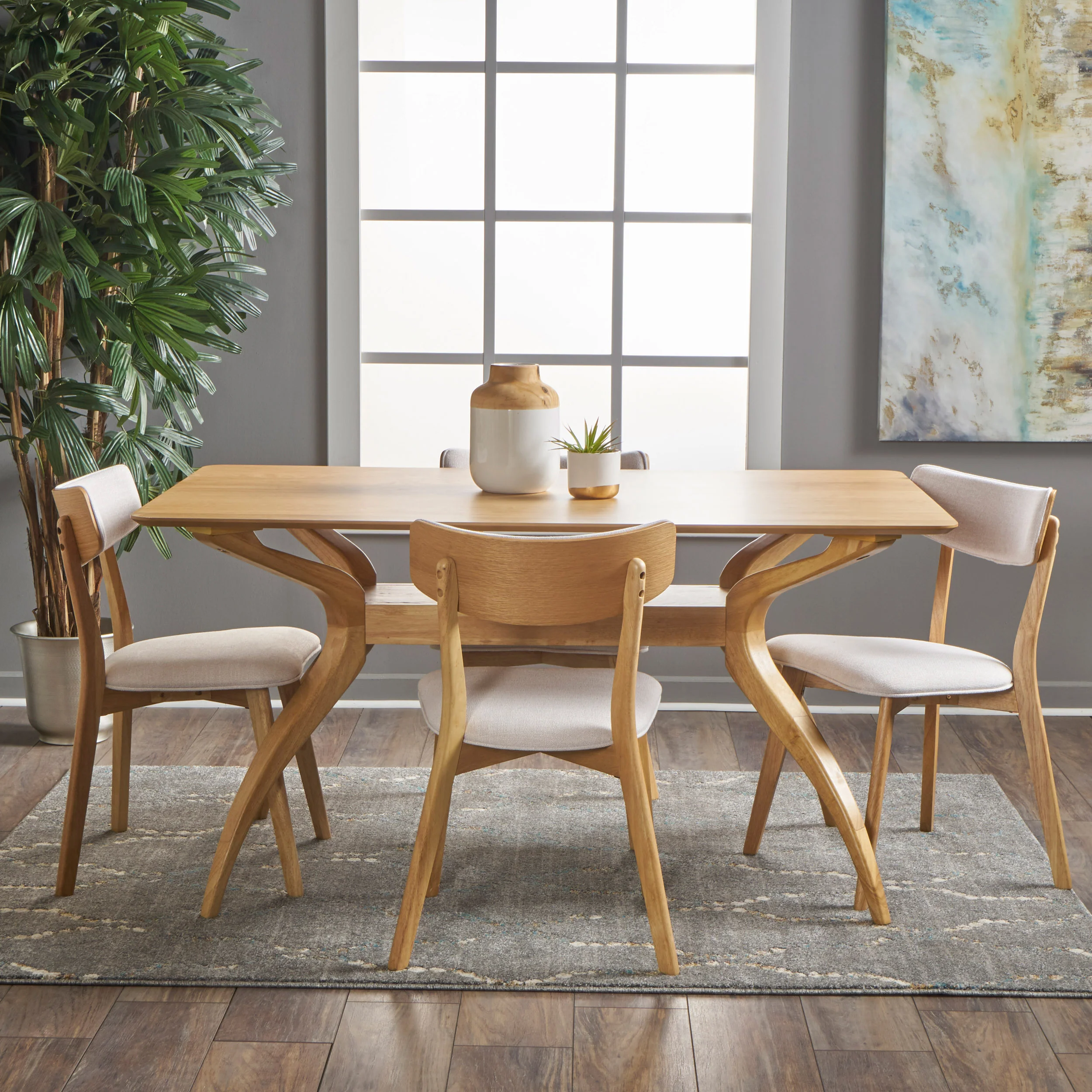 Nasseen Mid Century Finished 5 Piece Wood Dining Set with Fabric Chairs - furnishings