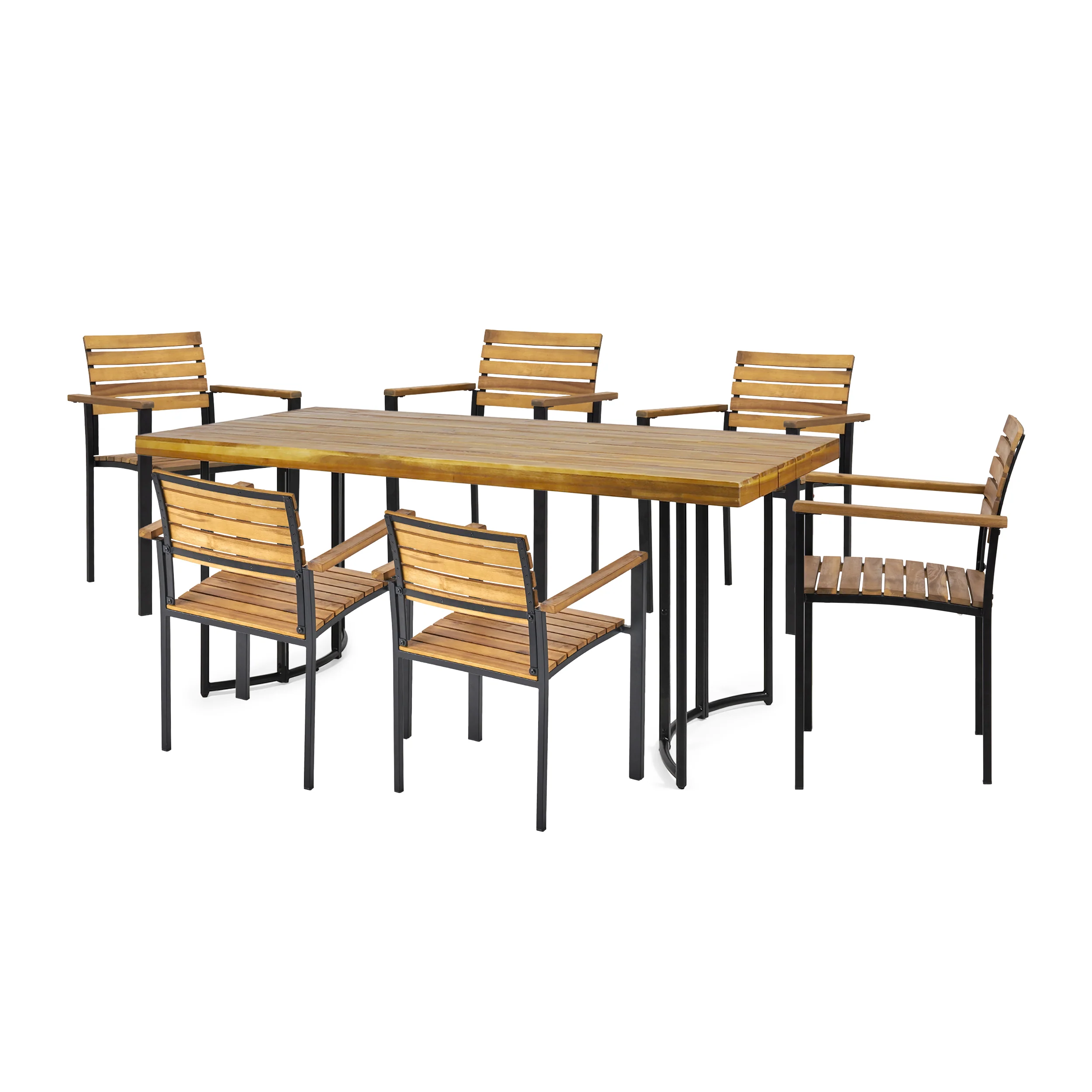 Zhyair Outdoor Modern Industrial 7 Piece Acacia Wood Dining Set - furnishings