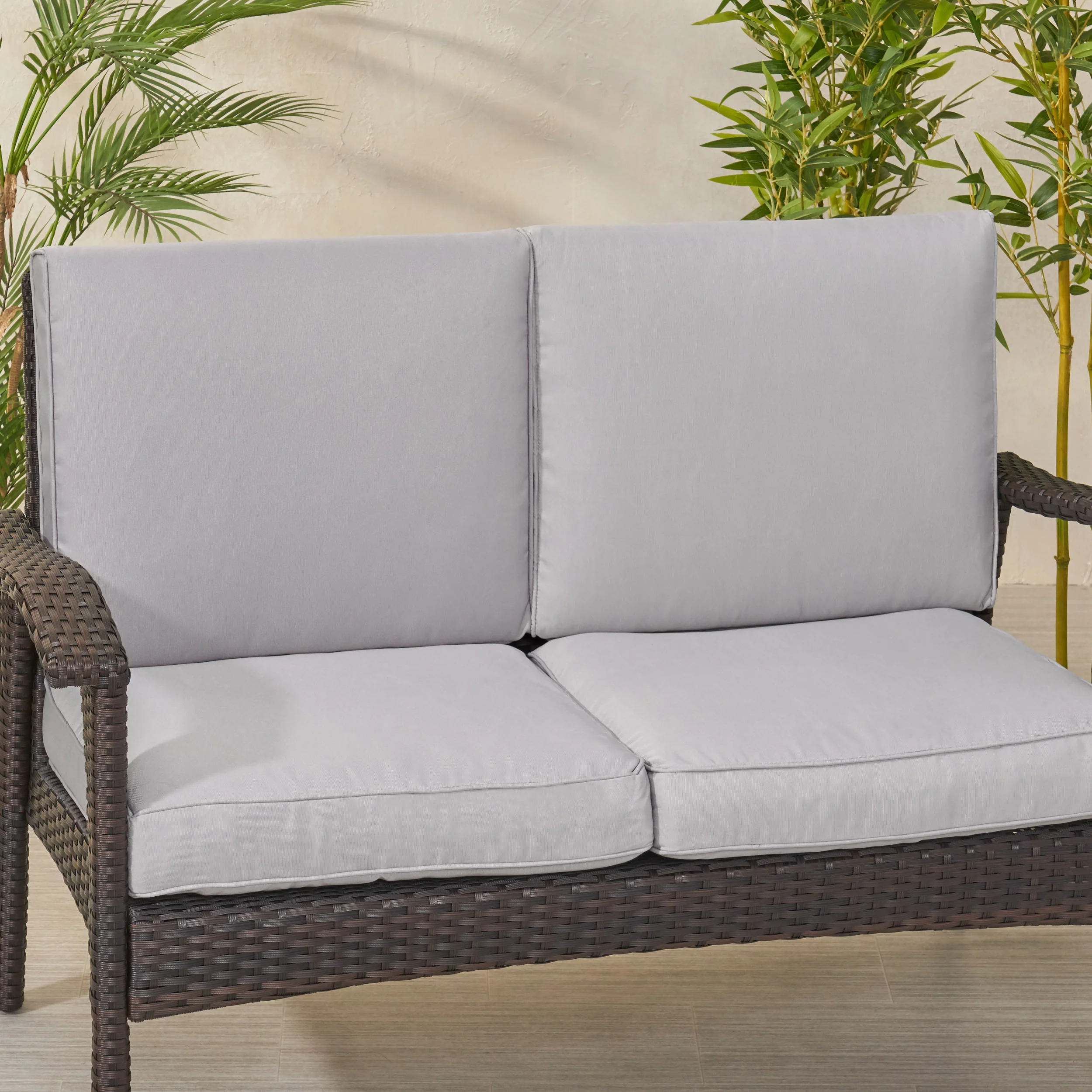 Atiyah Outdoor Water Resistant Fabric Loveseat Cushions with Piping - furnishings