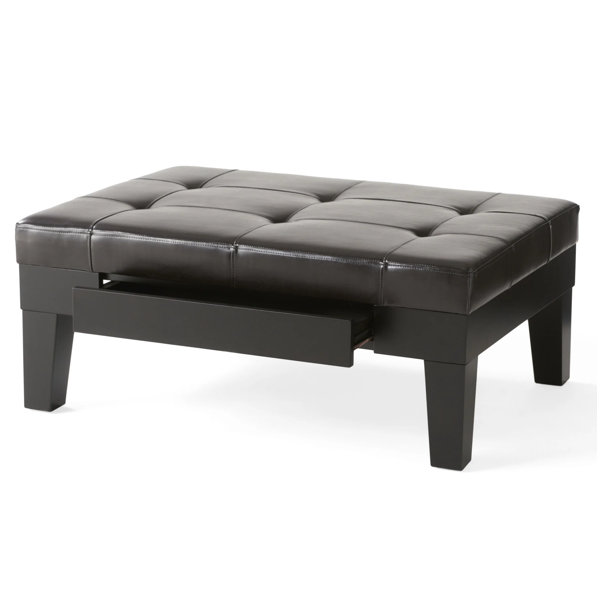 Tucson Contemporary Tufted Leather Storage Ottoman Table with Drawer - furnishings