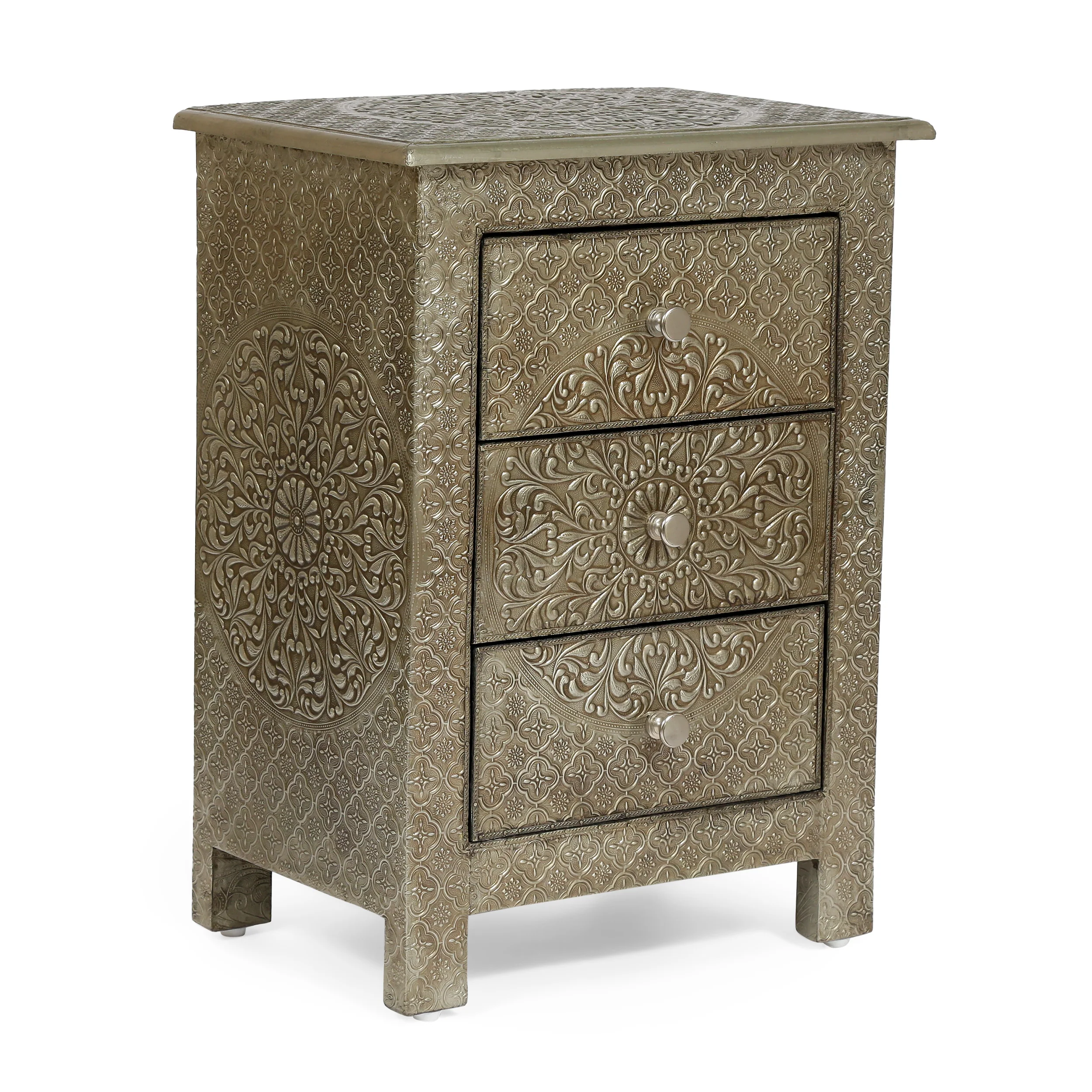 Vensel Handcrafted Boho 3 Drawer Nightstand - furnishings