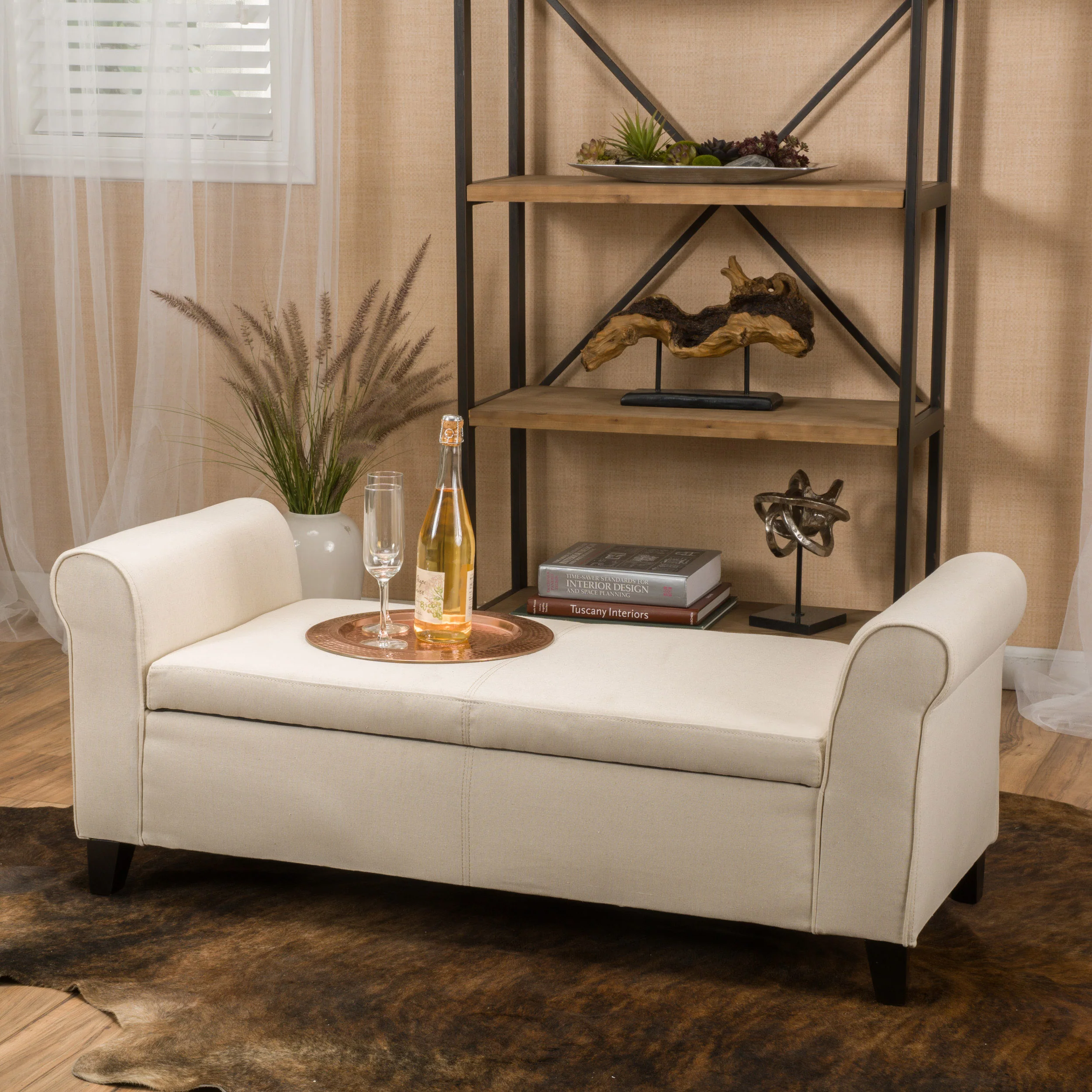 Danbury Contemporary Fabric Upholstered Storage Ottoman Bench with Rolled Arms - furnishings