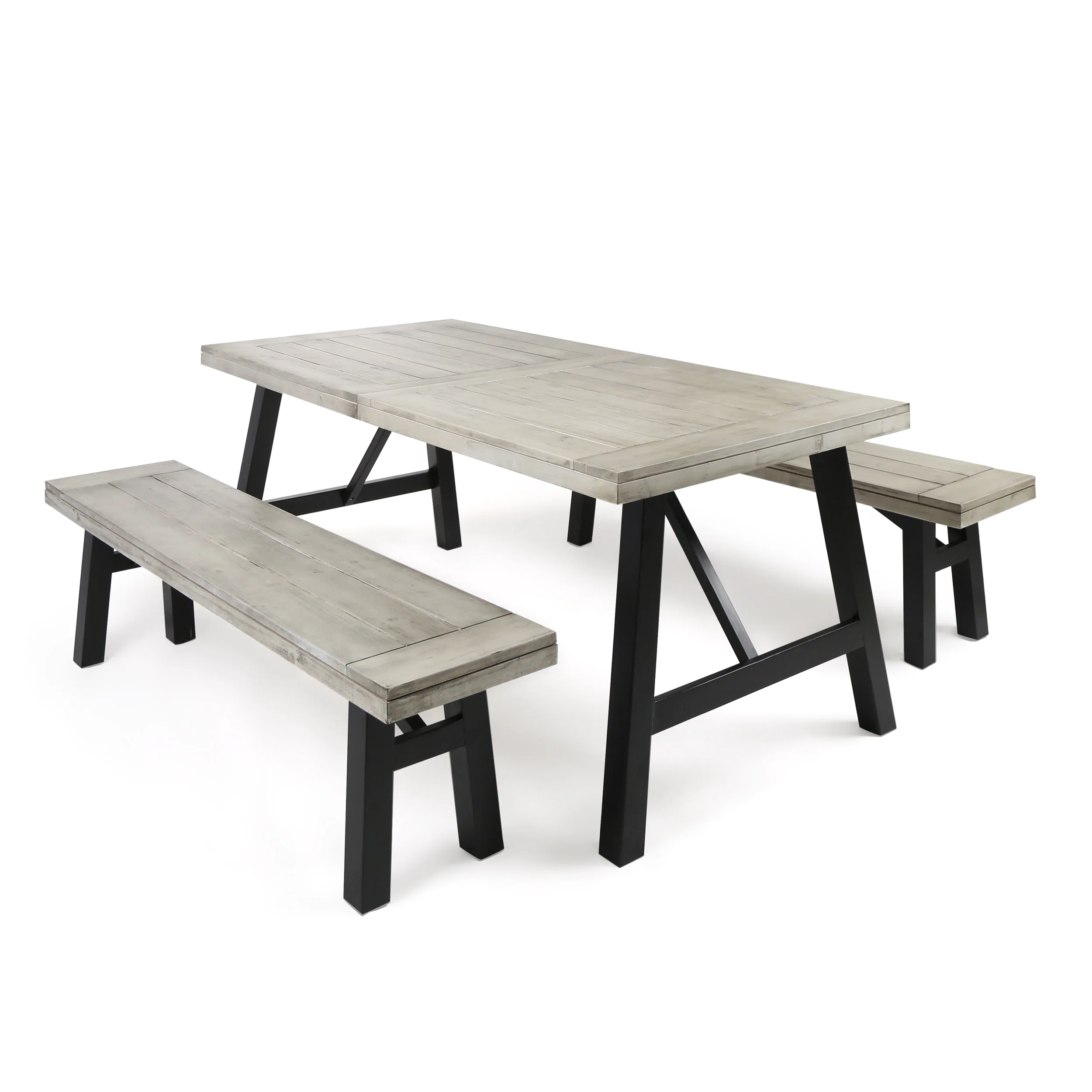 Anemone Outdoor 3 Piece Light Gray Finished Acacia Wood Picnic Set - furnishings
