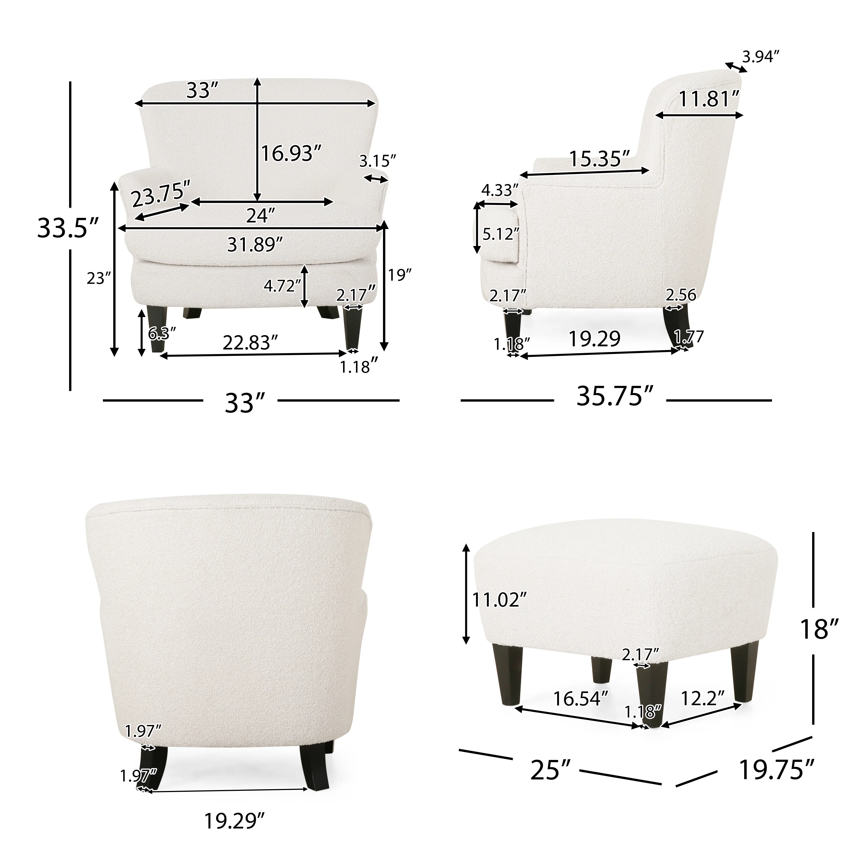 Gerald Boucle Upholstered Club Chair and Ottoman Set - furnishings