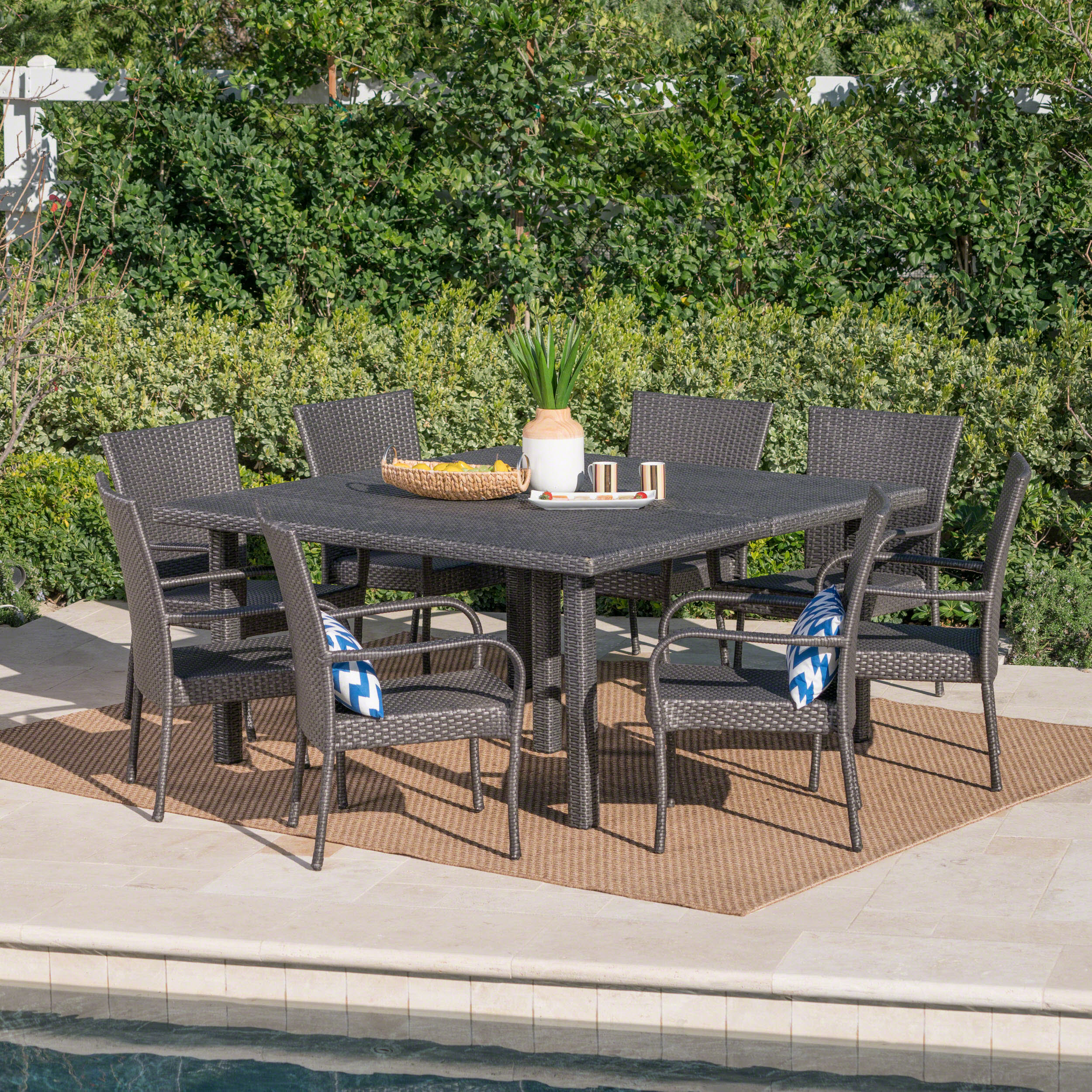 Fern Outdoor 9 Piece Stacking Wicker Square Dining Set - furnishings