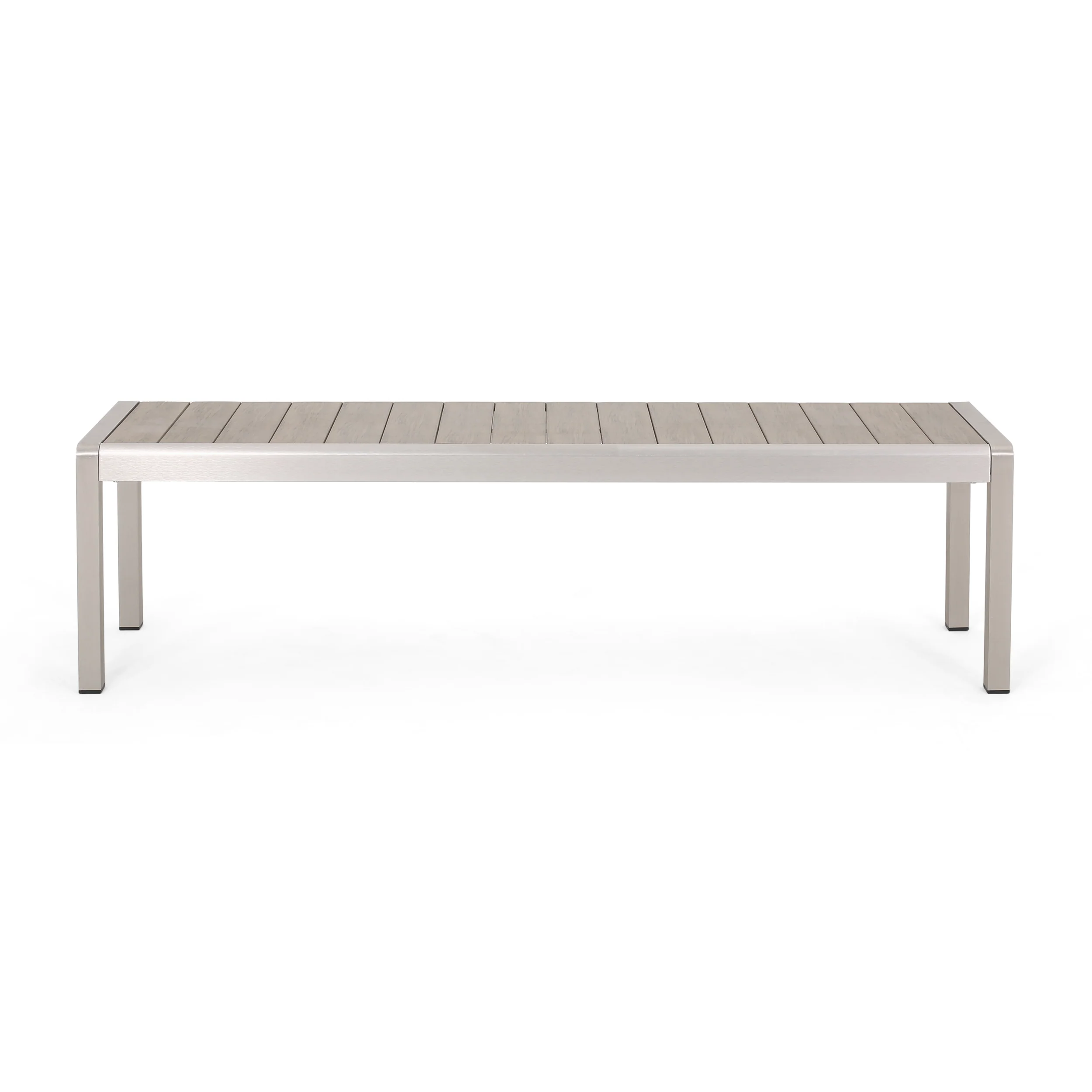 Cherie Outdoor Modern Aluminum Dining Bench with Faux Wood Seat - furnishings