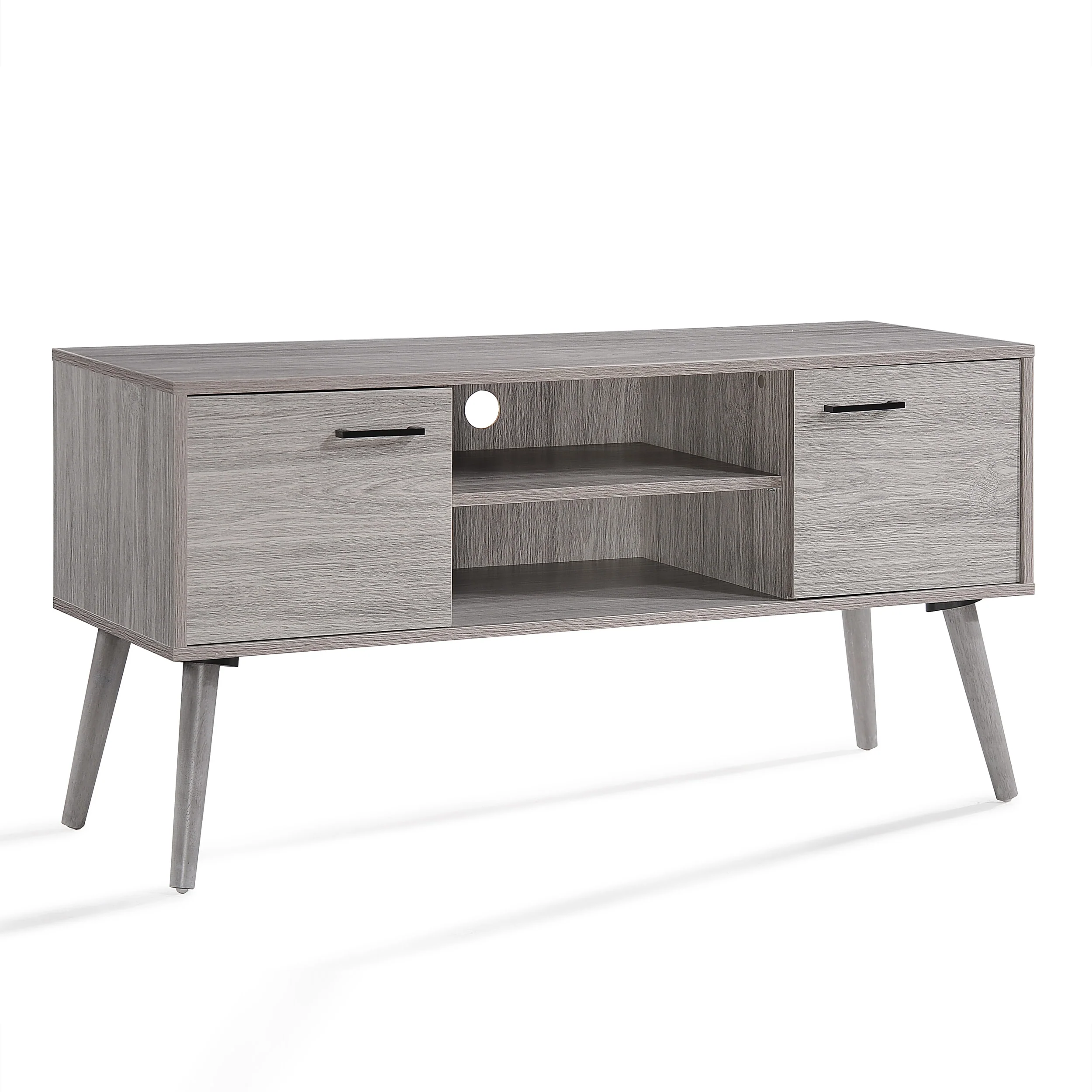 Amal Mid Century Modern 2 Cabinets & Shelves TV Stand - furnishings