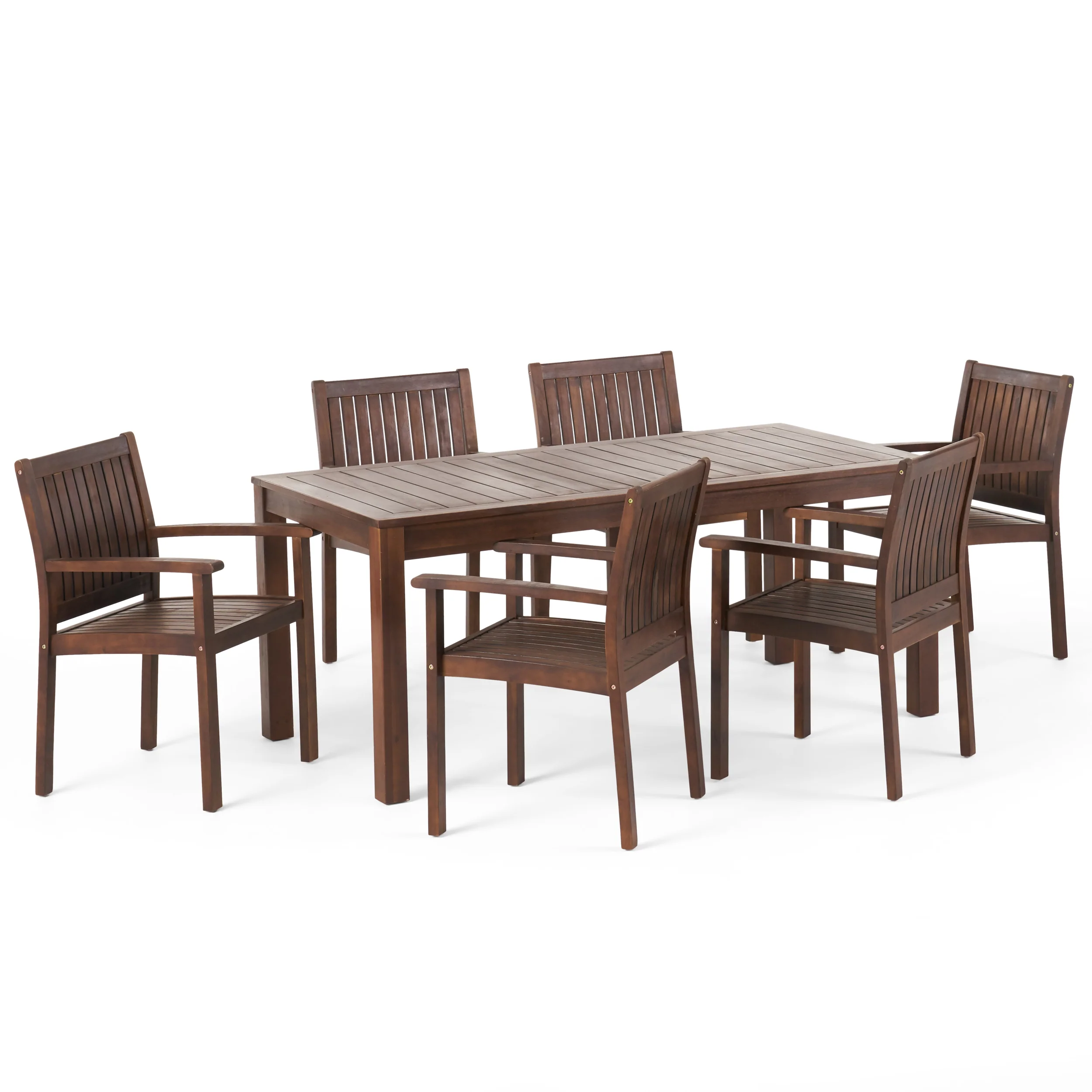 Odin Outdoor 7-Piece Acacia Wood Dining Set, Dark Brown - furnishings