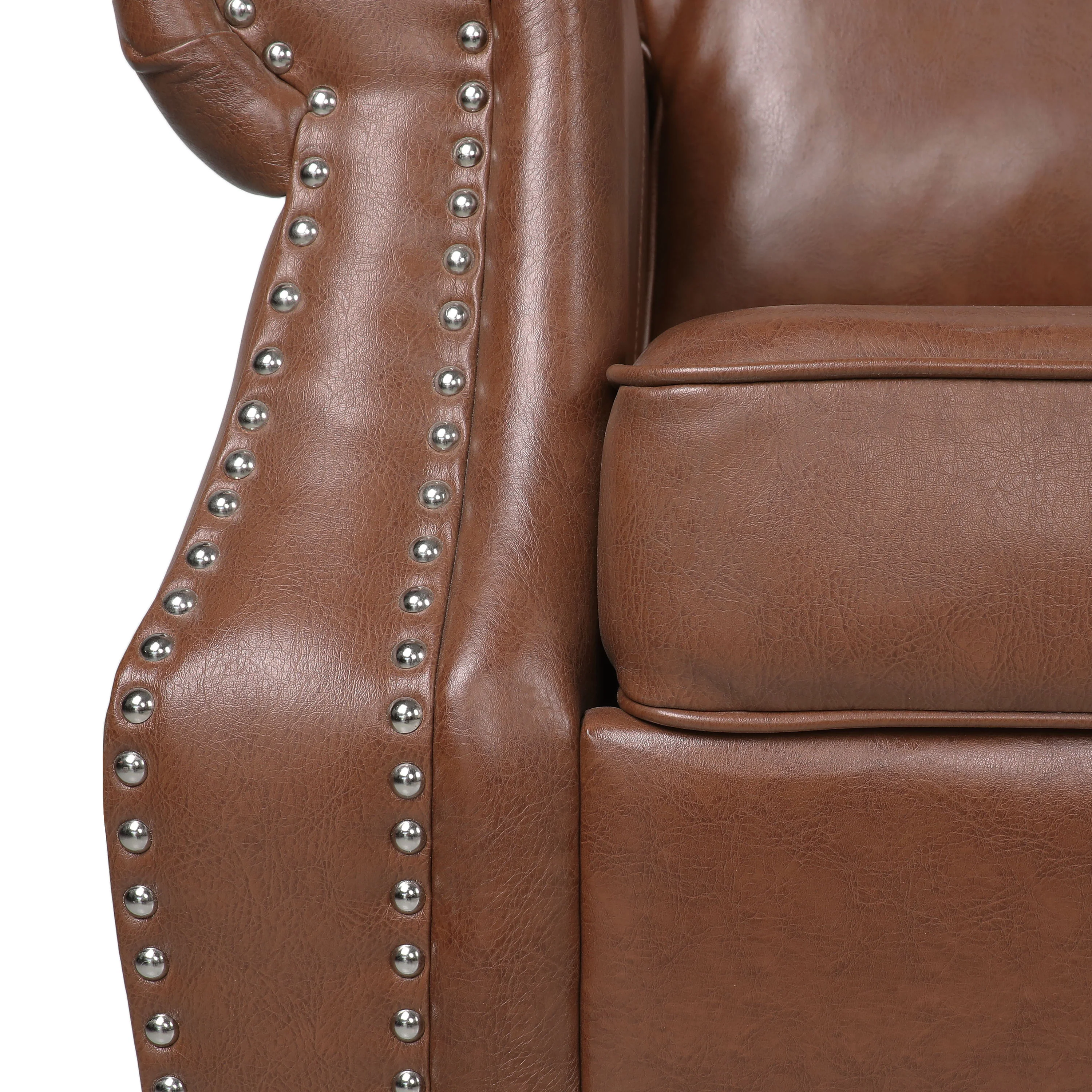 Burkehaven Contemporary Faux Leather 3 Seater Sofa with Nailhead Trim - furnishings
