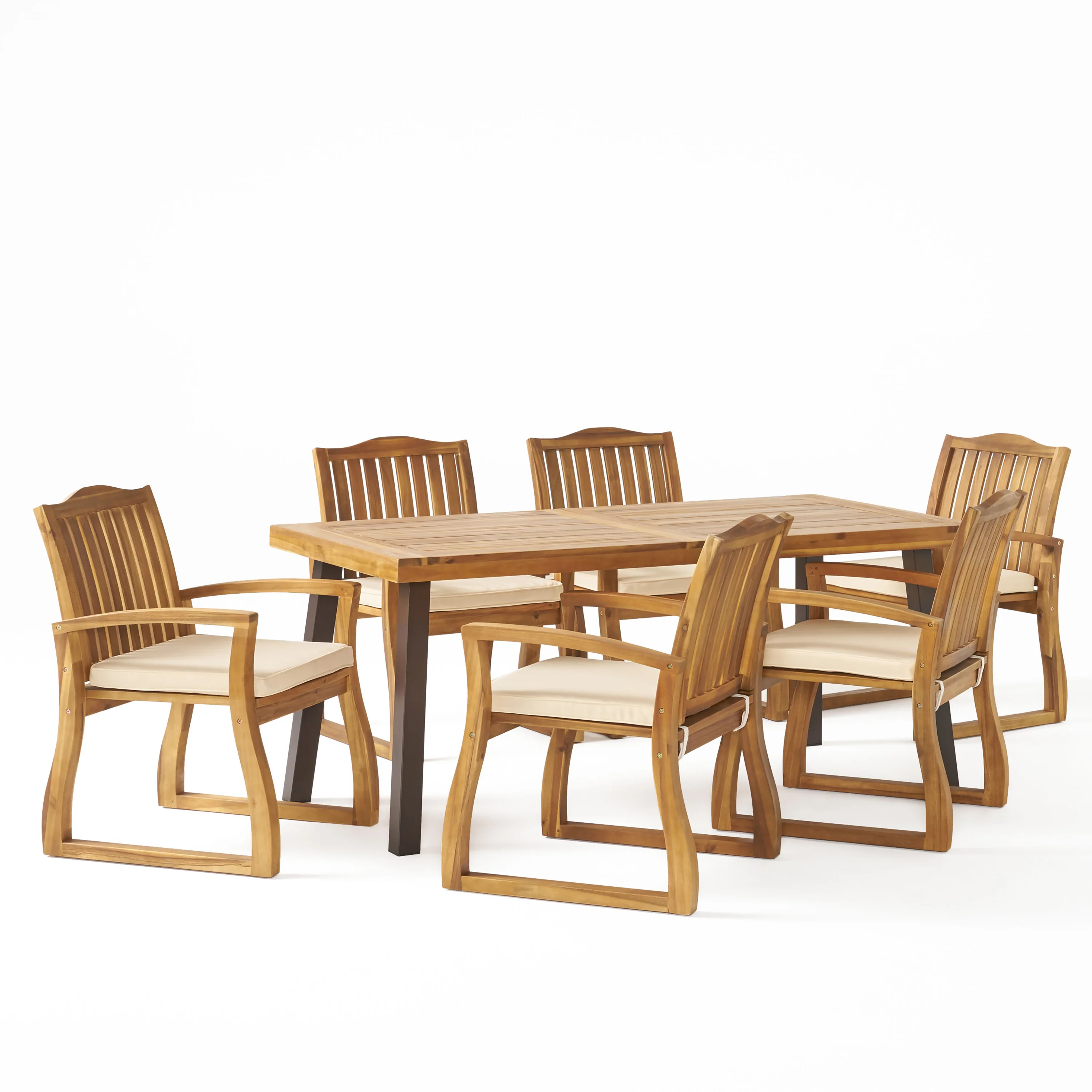 Vilamari Outdoor 7-piece Wood Dining Set with Cushions - furnishings