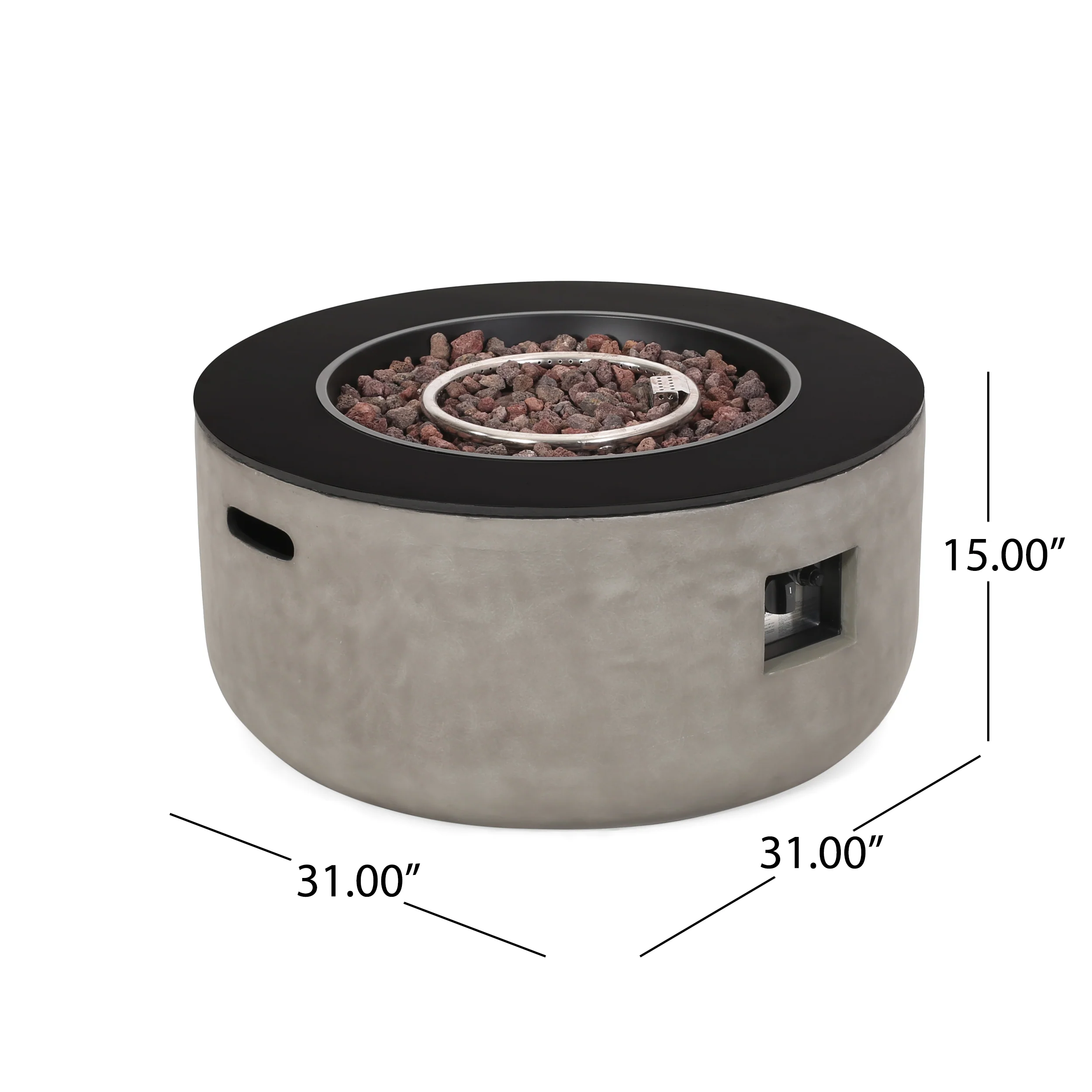 Riga Outdoor 50,000 BTU Lightweight Concrete and Ceramic Circular Fire Pit (No Tank Holder), Light Gray and Black - furnishings
