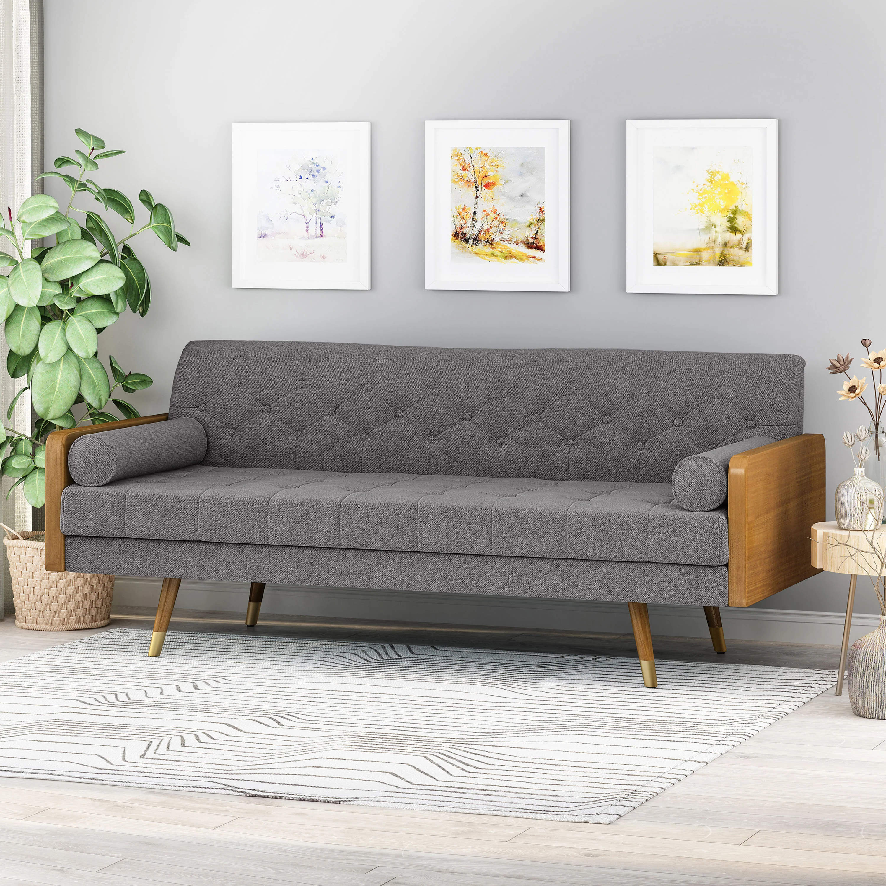 Aidan Mid Century Modern Tufted Fabric Sofa - furnishings