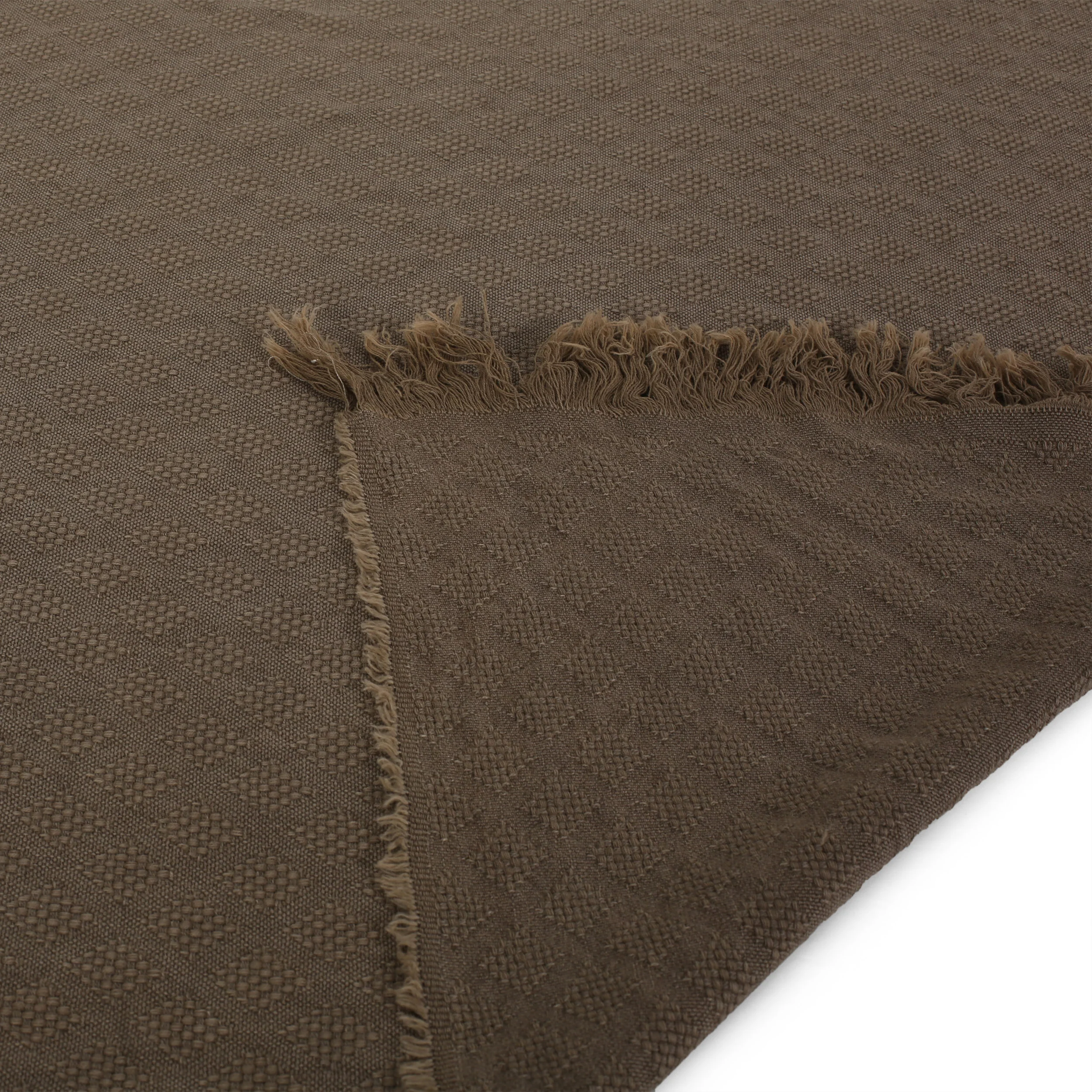 Kyra Contemporary Cotton Throw Blanket with Fringes, Brown - furnishings