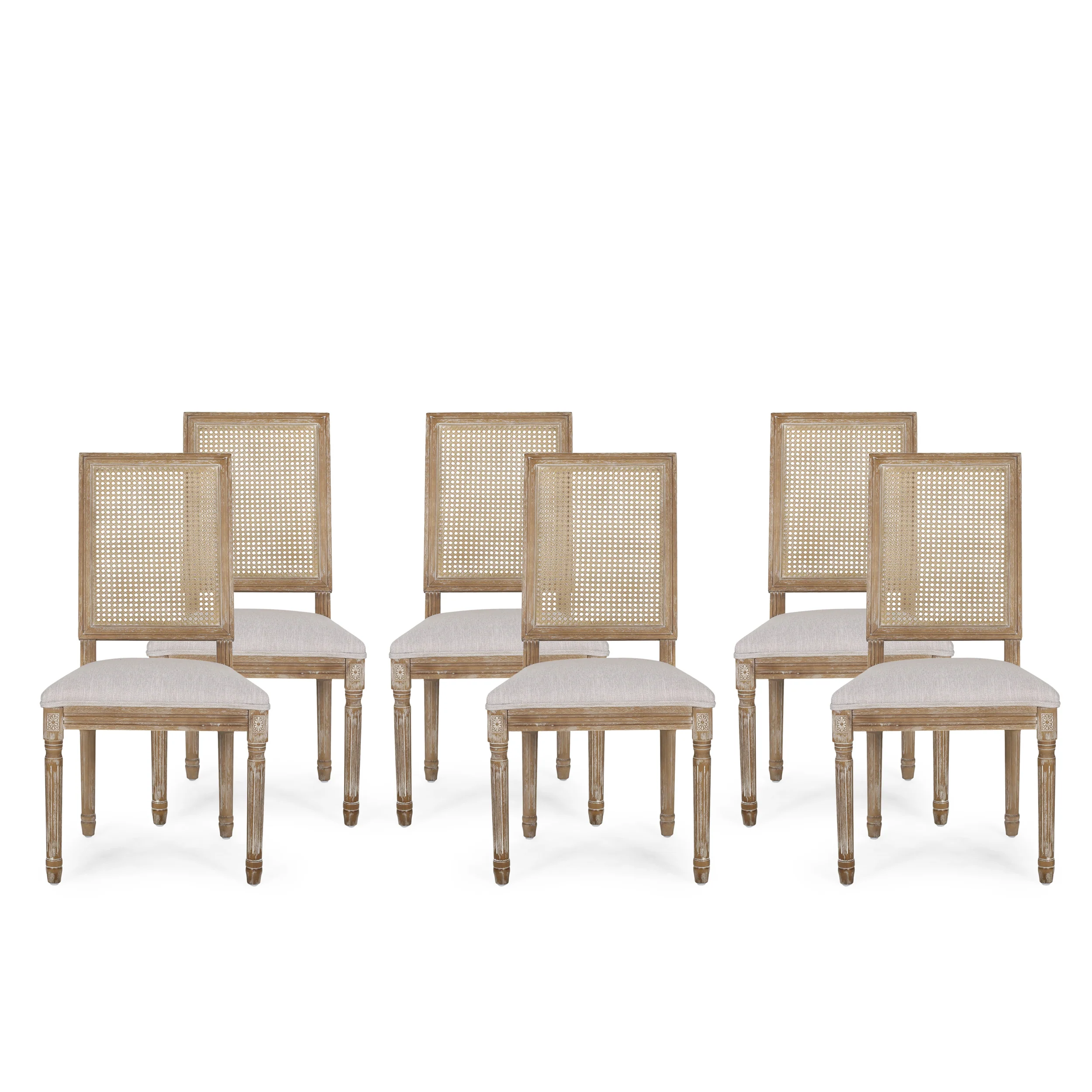 Brownell French Country Wood and Cane Upholstered Dining Chair (Set of 6) - furnishings