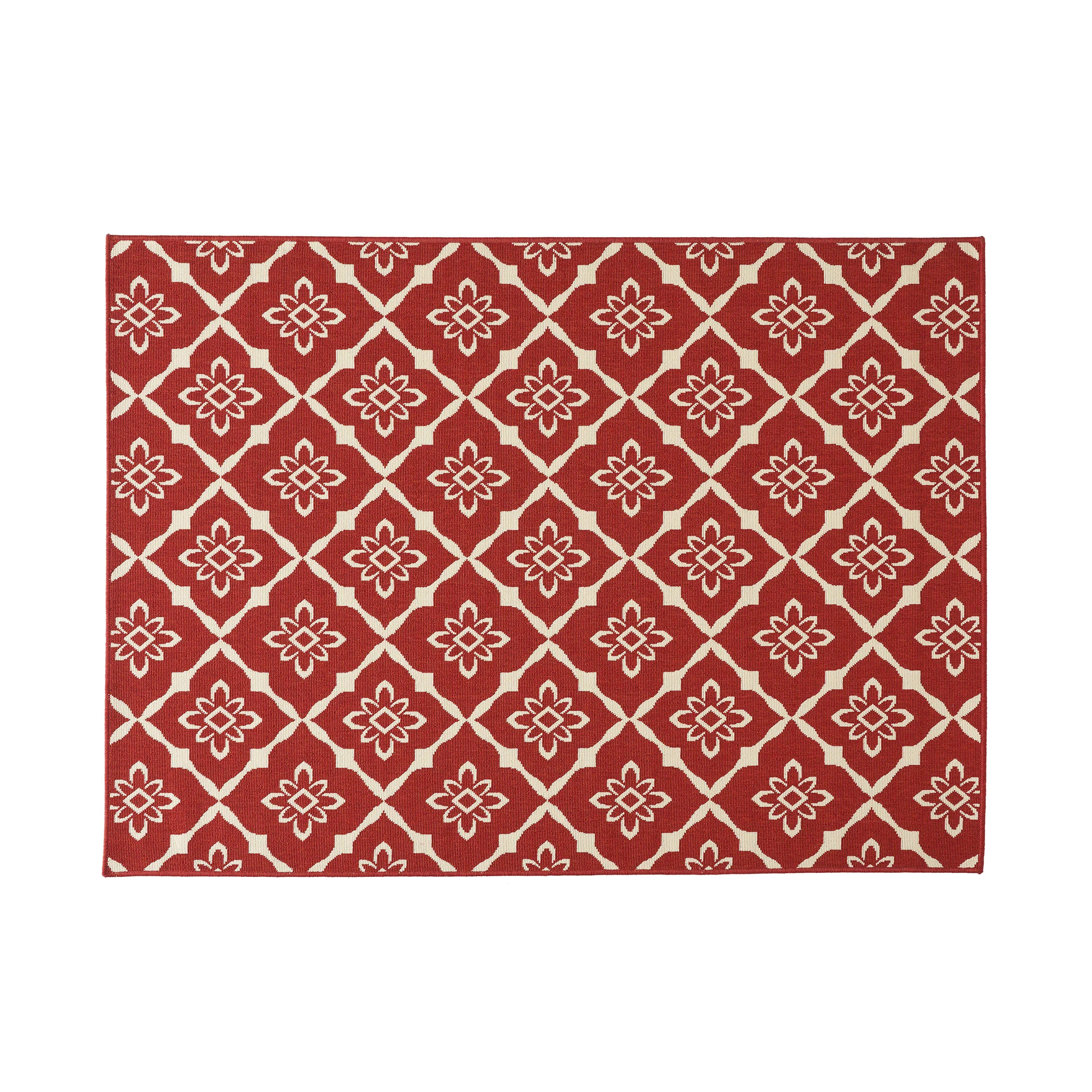 Eluzer Outdoor Trellis Area Rug, Red and Ivory - furnishings